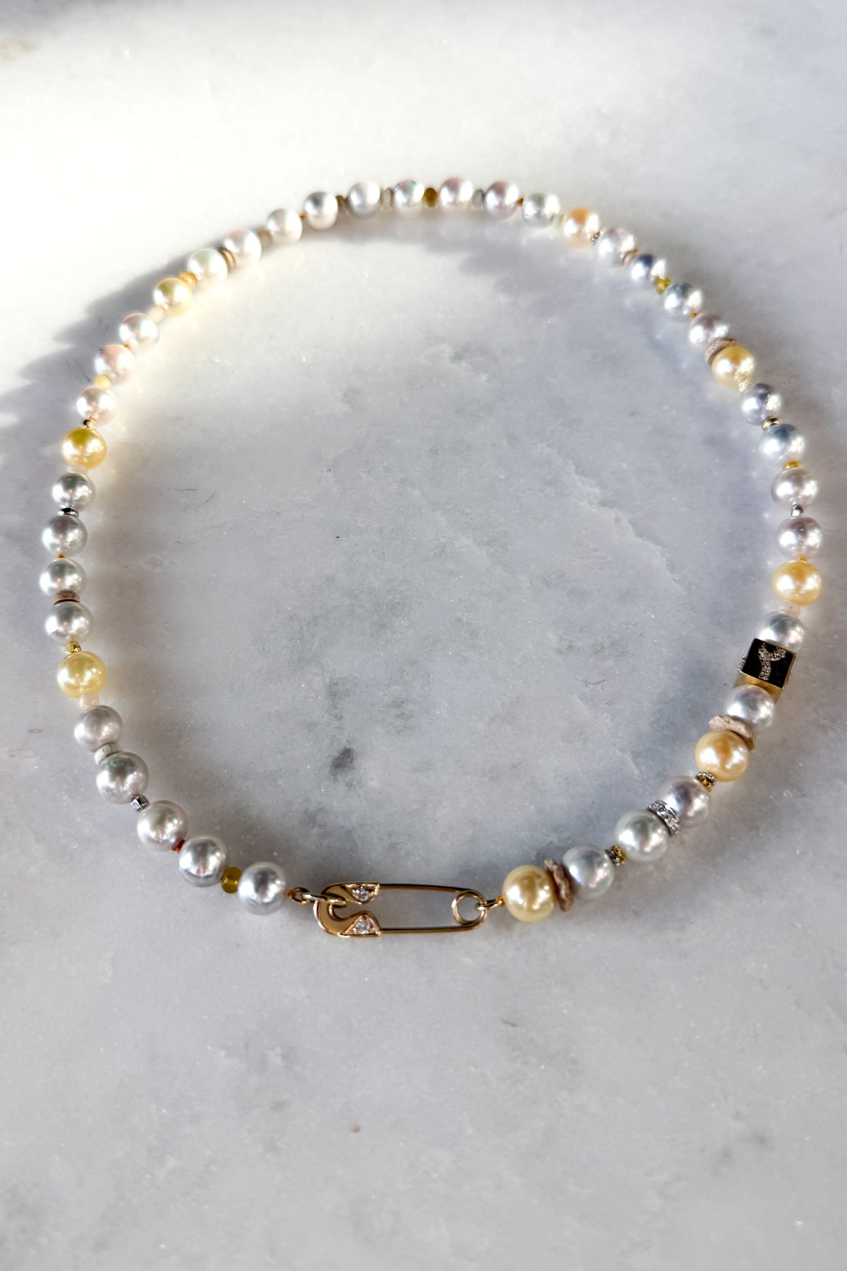 Sun Akoya Pearl Necklace With Diamond Pin Clasp