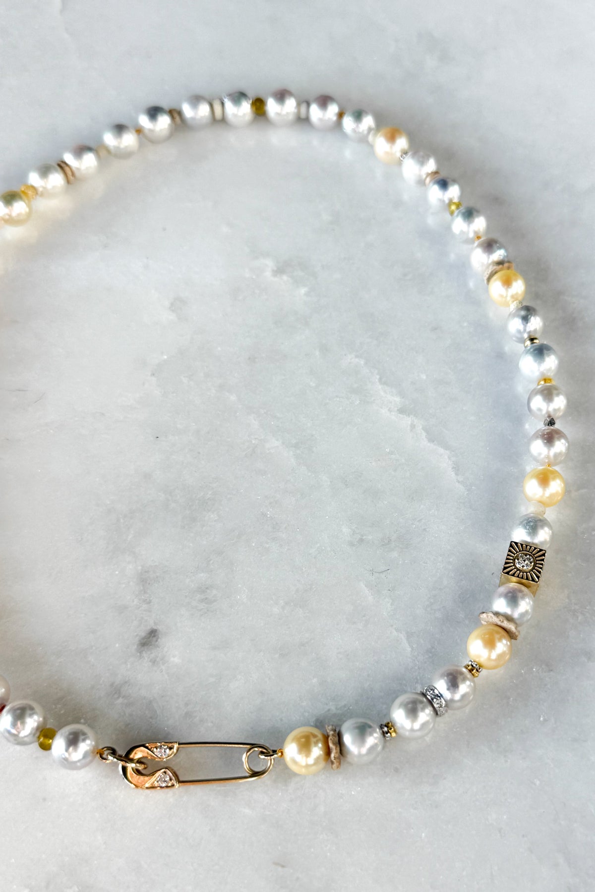 Sun Akoya Pearl Necklace With Diamond Pin Clasp