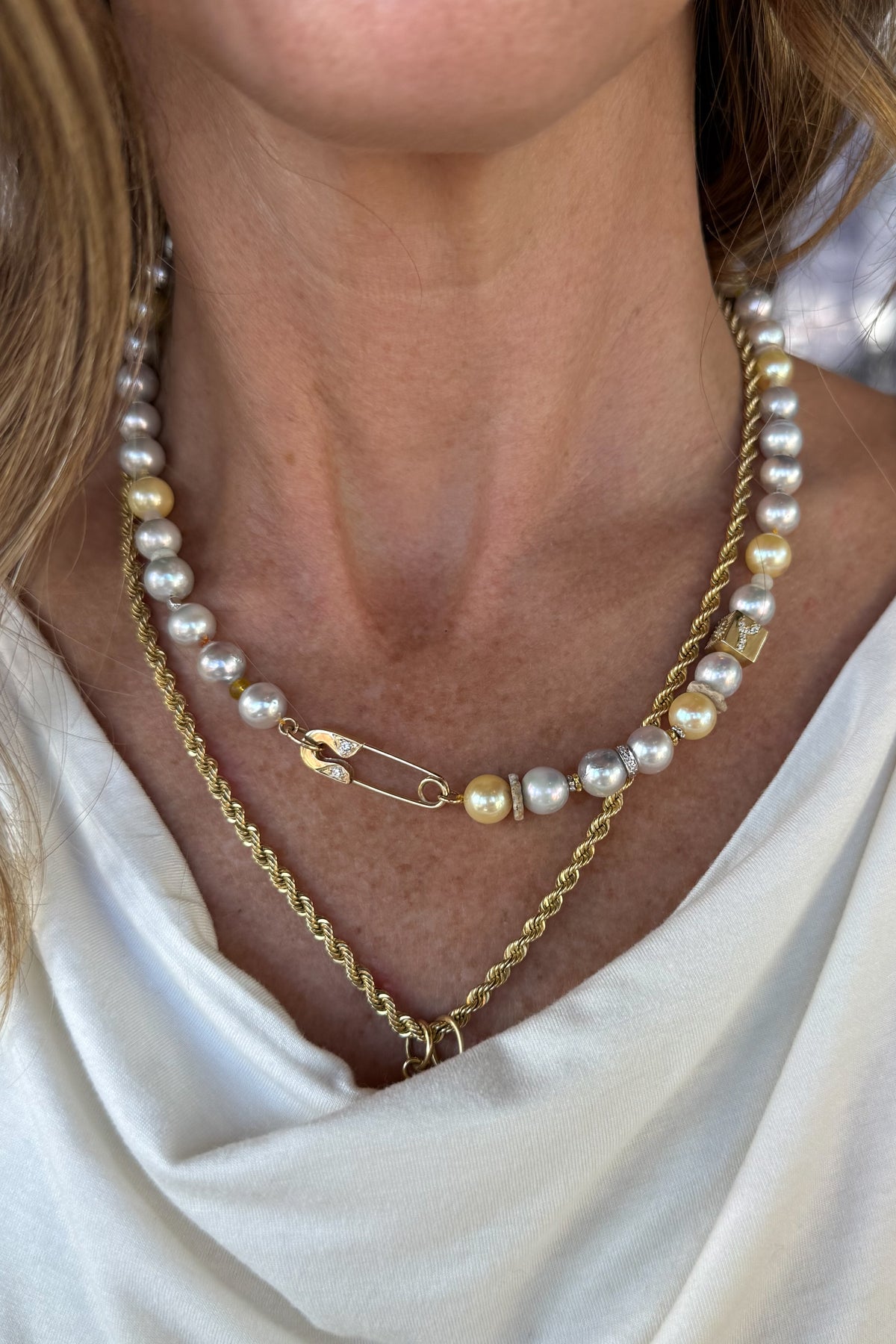 Sun Akoya Pearl Necklace With Diamond Pin Clasp