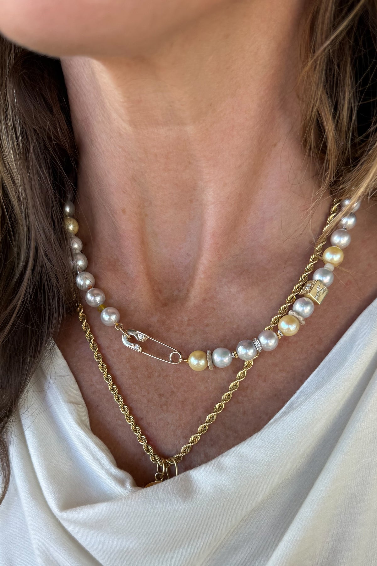 Sun Akoya Pearl Necklace With Diamond Pin Clasp