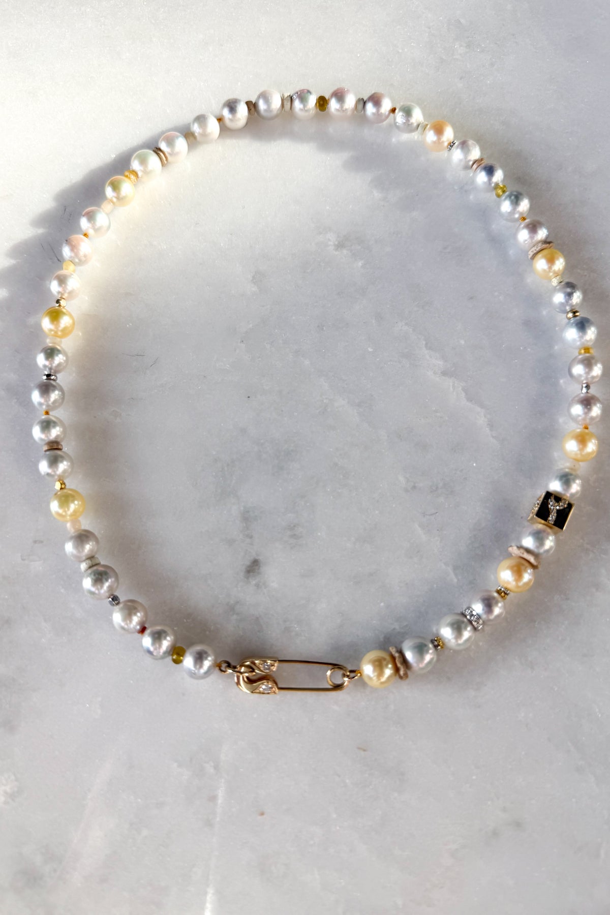 Sun Akoya Pearl Necklace With Diamond Pin Clasp