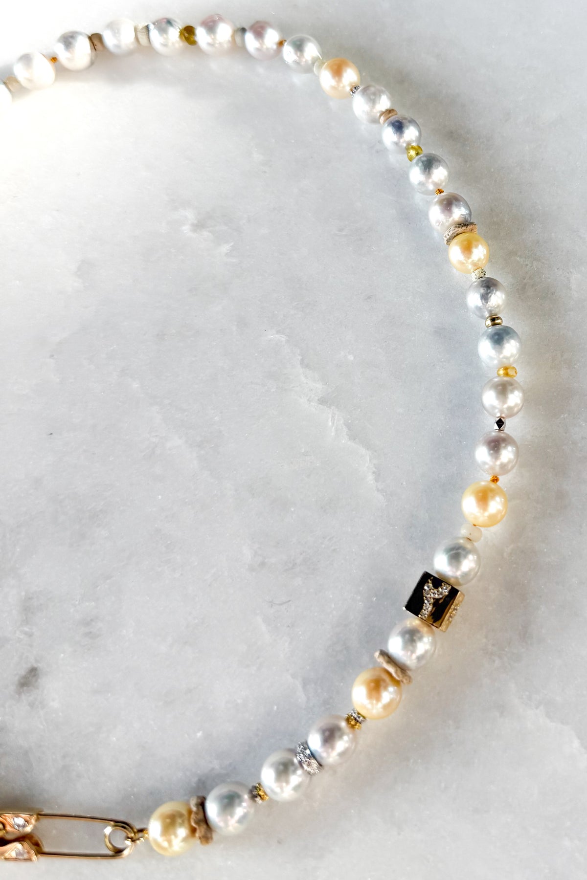 Sun Akoya Pearl Necklace With Diamond Pin Clasp