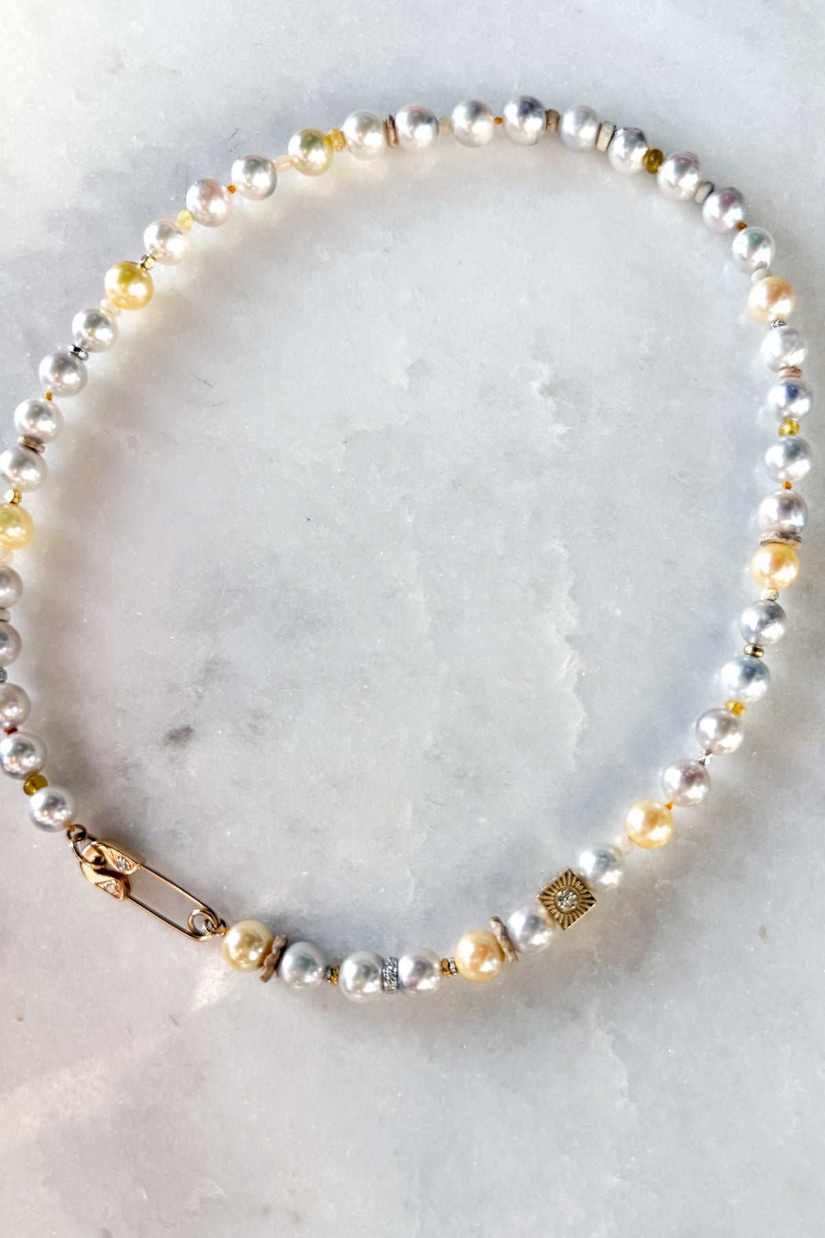 Sun Akoya Pearl Necklace With Diamond Pin Clasp