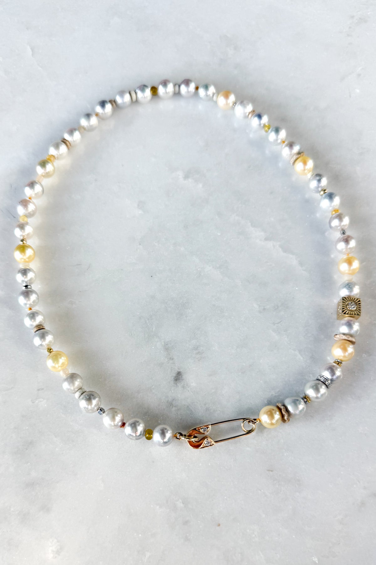 Sun Akoya Pearl Necklace With Diamond Pin Clasp