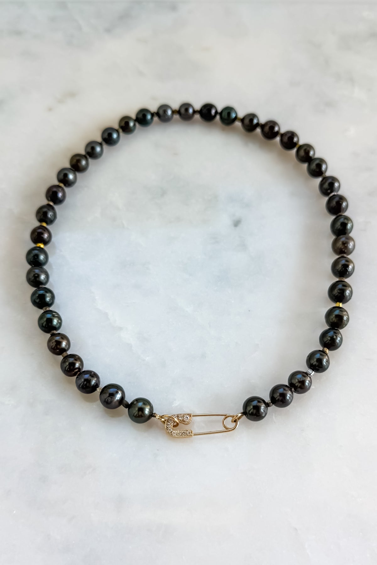 Tahitian Black Pearl Necklace with Pave Pin Clasp