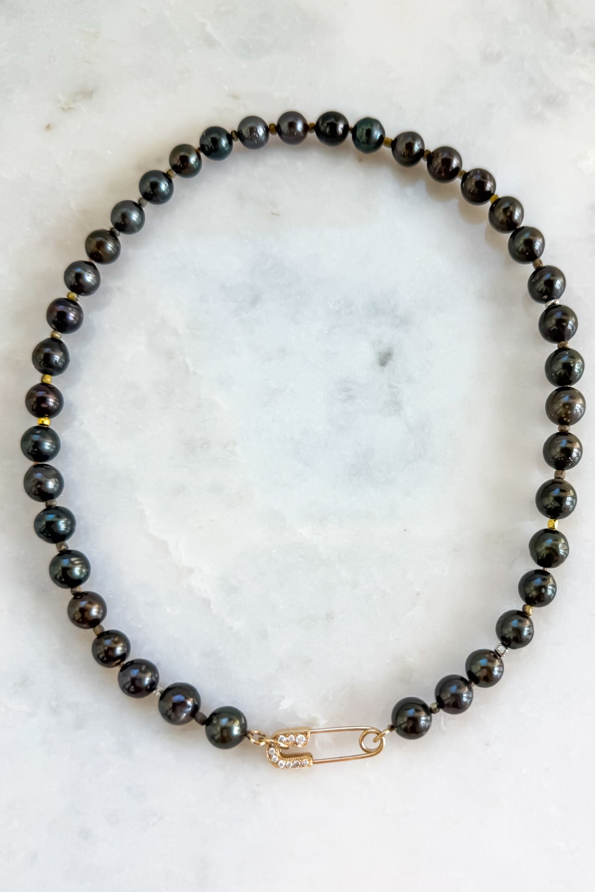 Tahitian Black Pearl Necklace with Pave Pin Clasp
