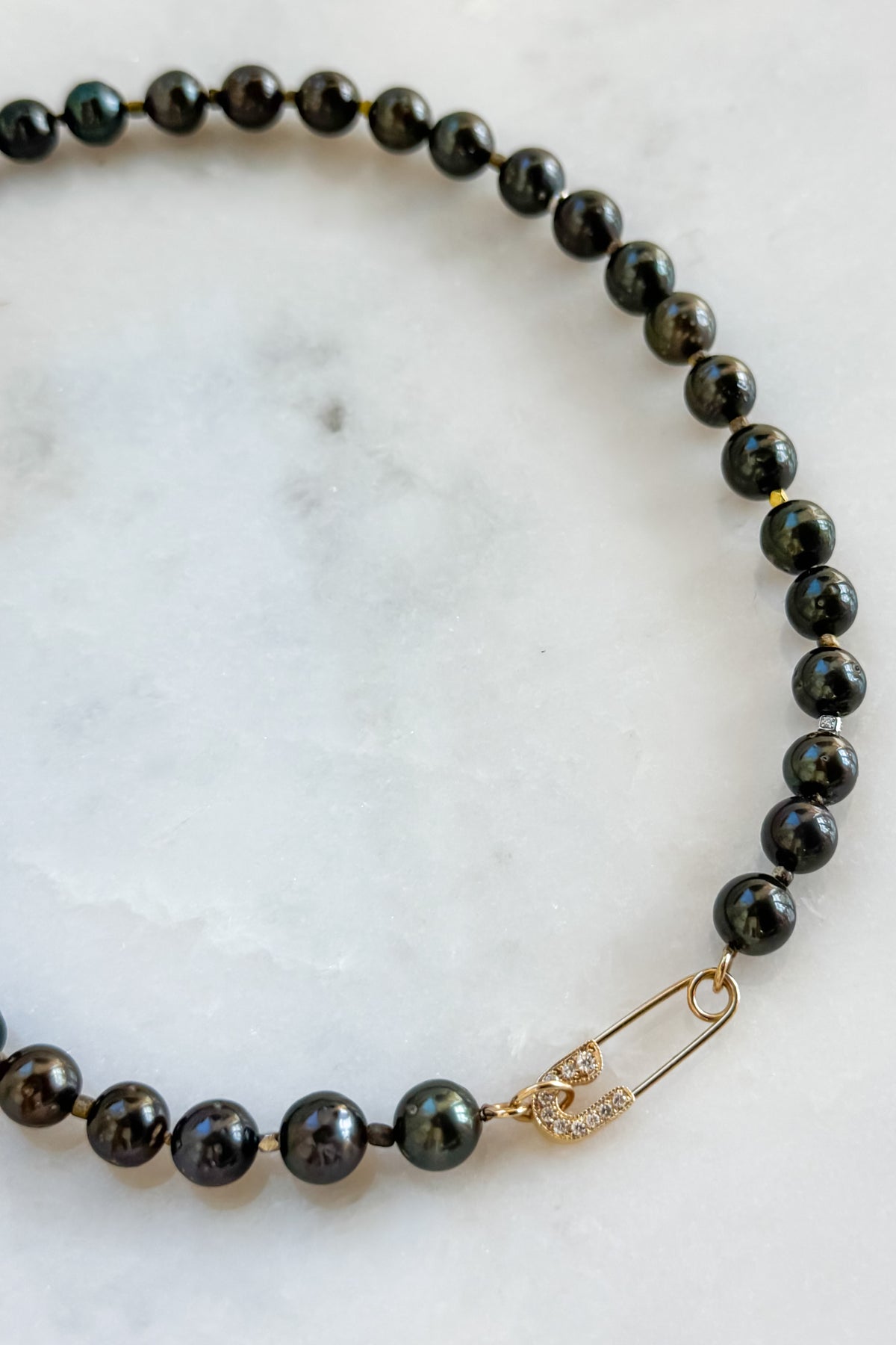 Tahitian Black Pearl Necklace with Pave Pin Clasp