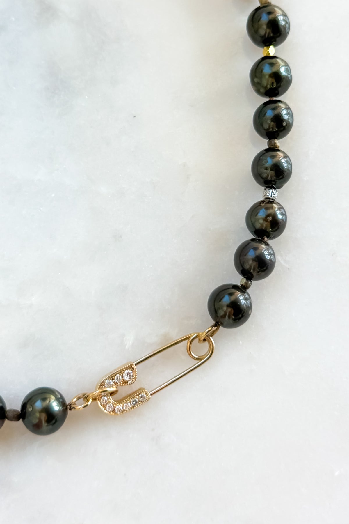 Tahitian Black Pearl Necklace with Pave Pin Clasp