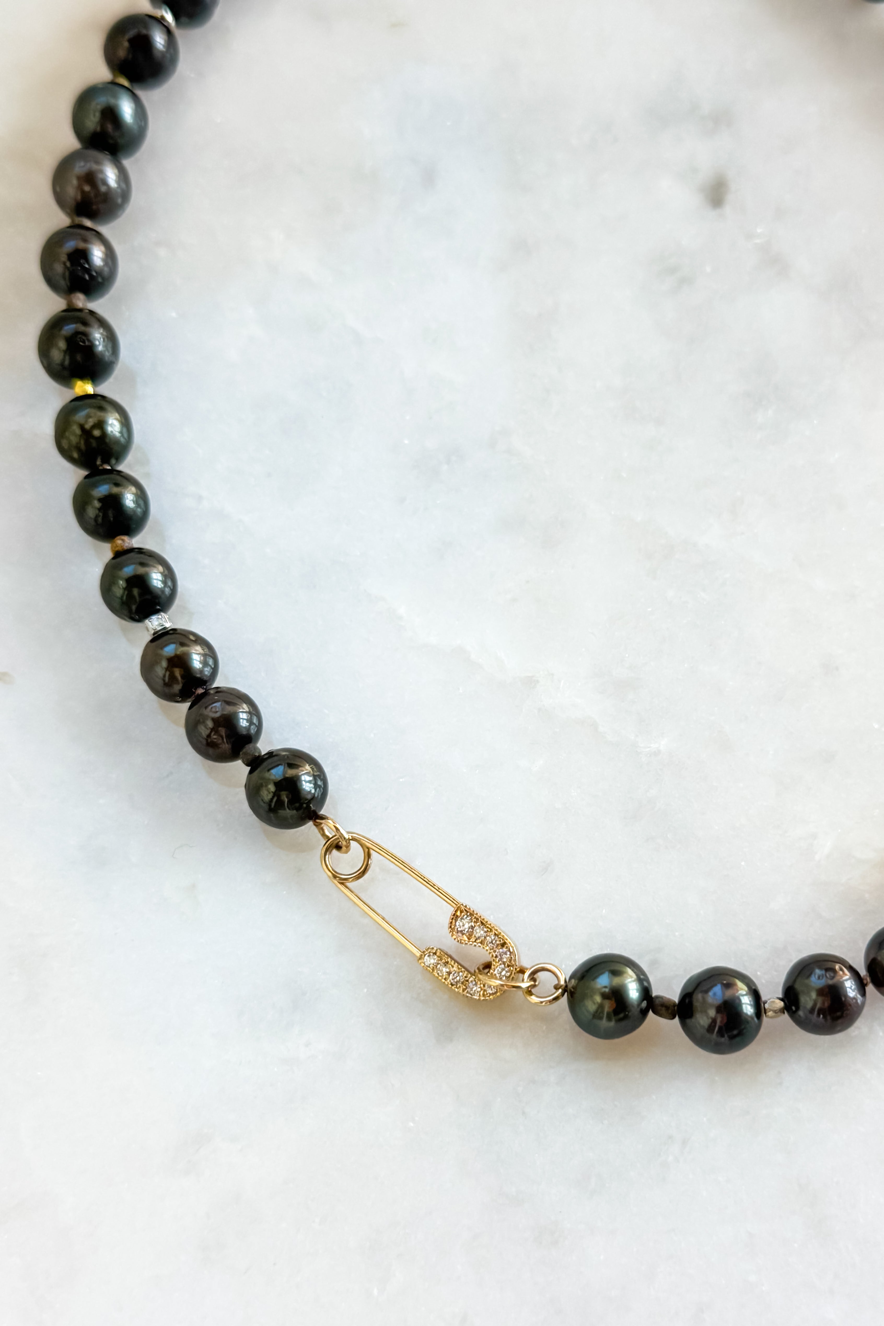 Tahitian Black Pearl Necklace with Pave Pin Clasp