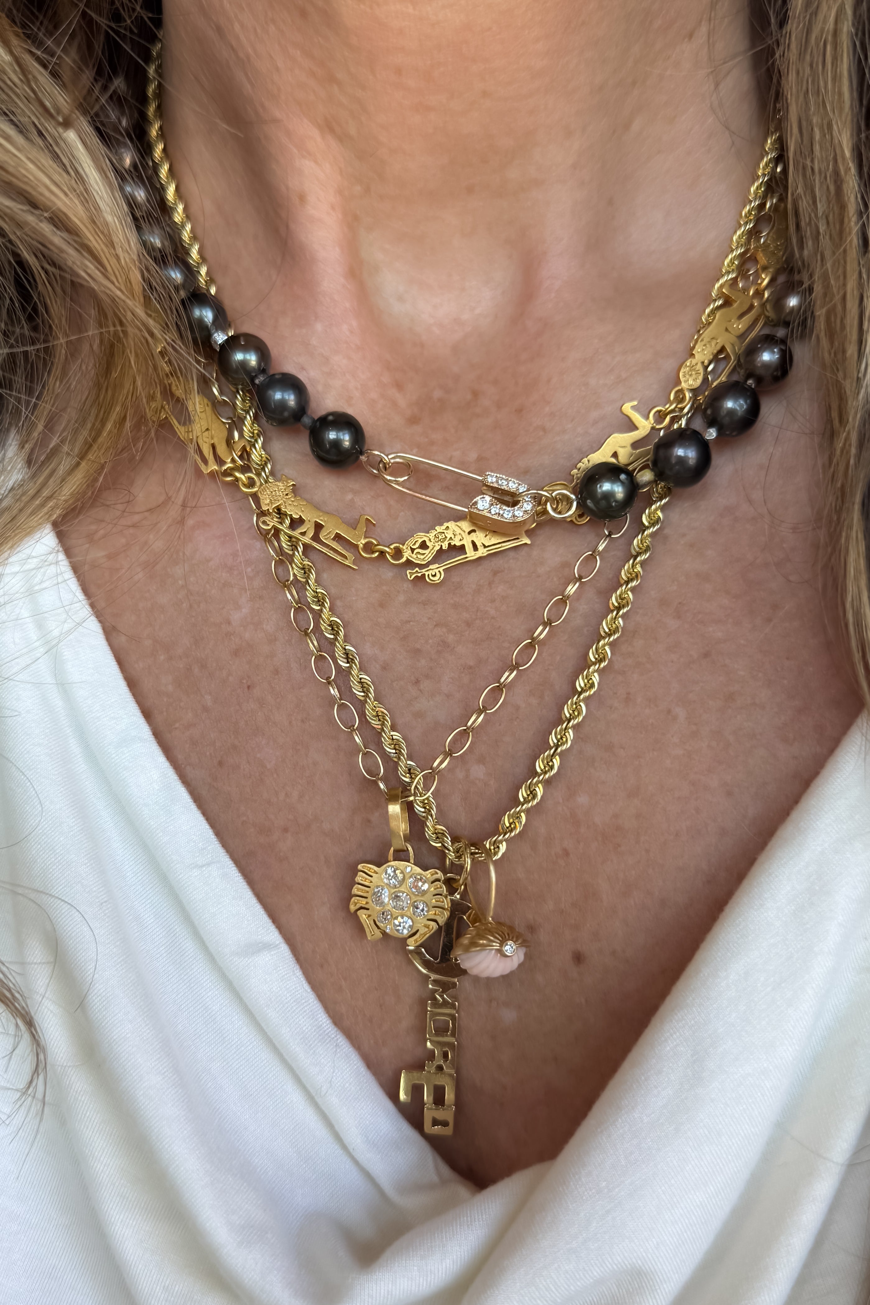 Tahitian Black Pearl Necklace with Pave Pin Clasp