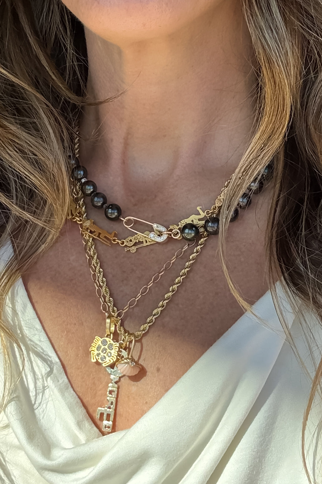 Tahitian Black Pearl Necklace with Pave Pin Clasp