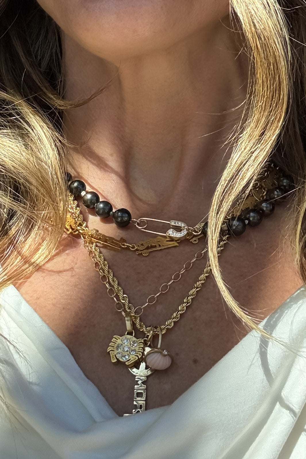 Tahitian Black Pearl Necklace with Pave Pin Clasp
