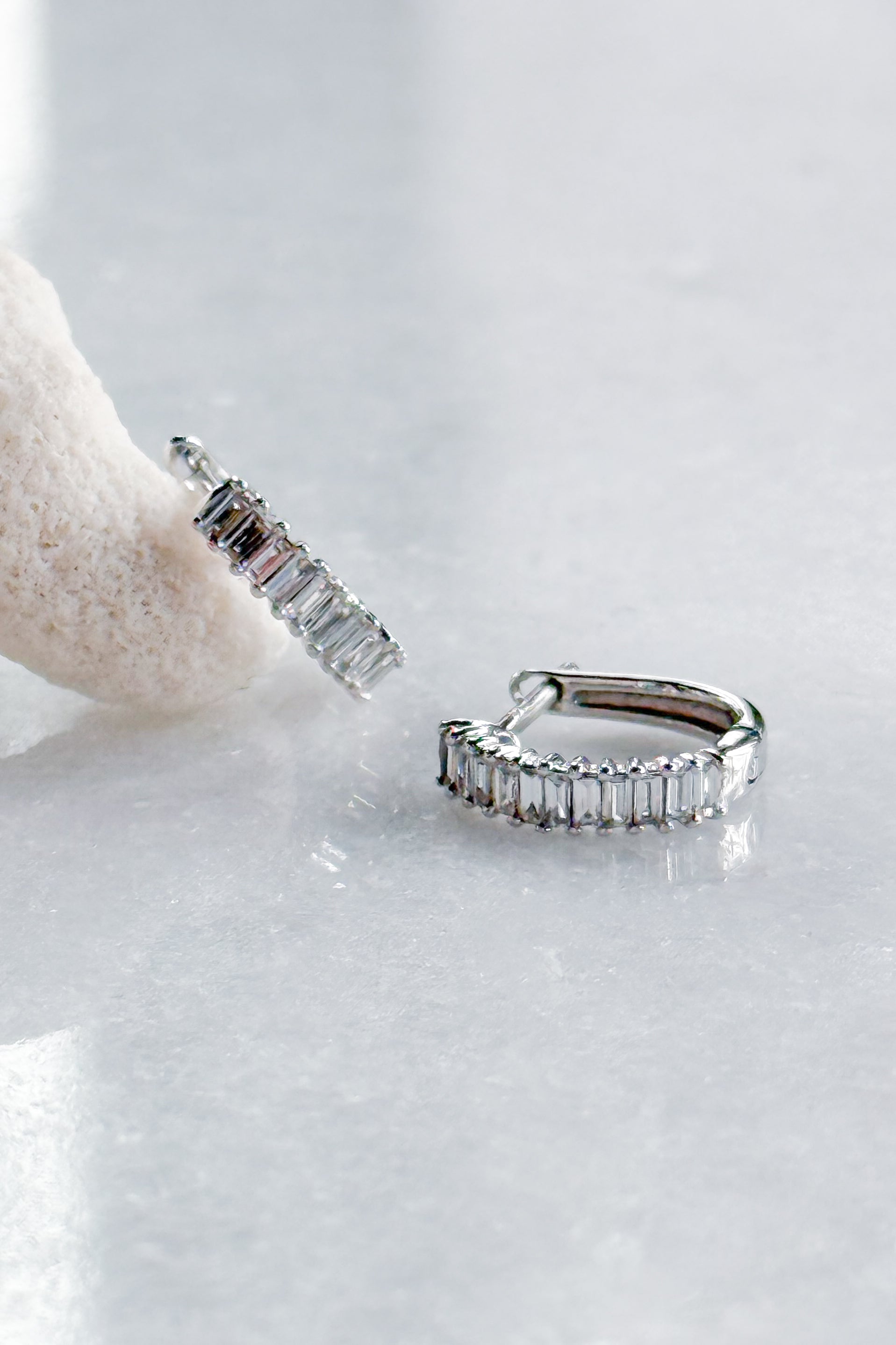 Baguette Diamond U Huggie Hoop Earring