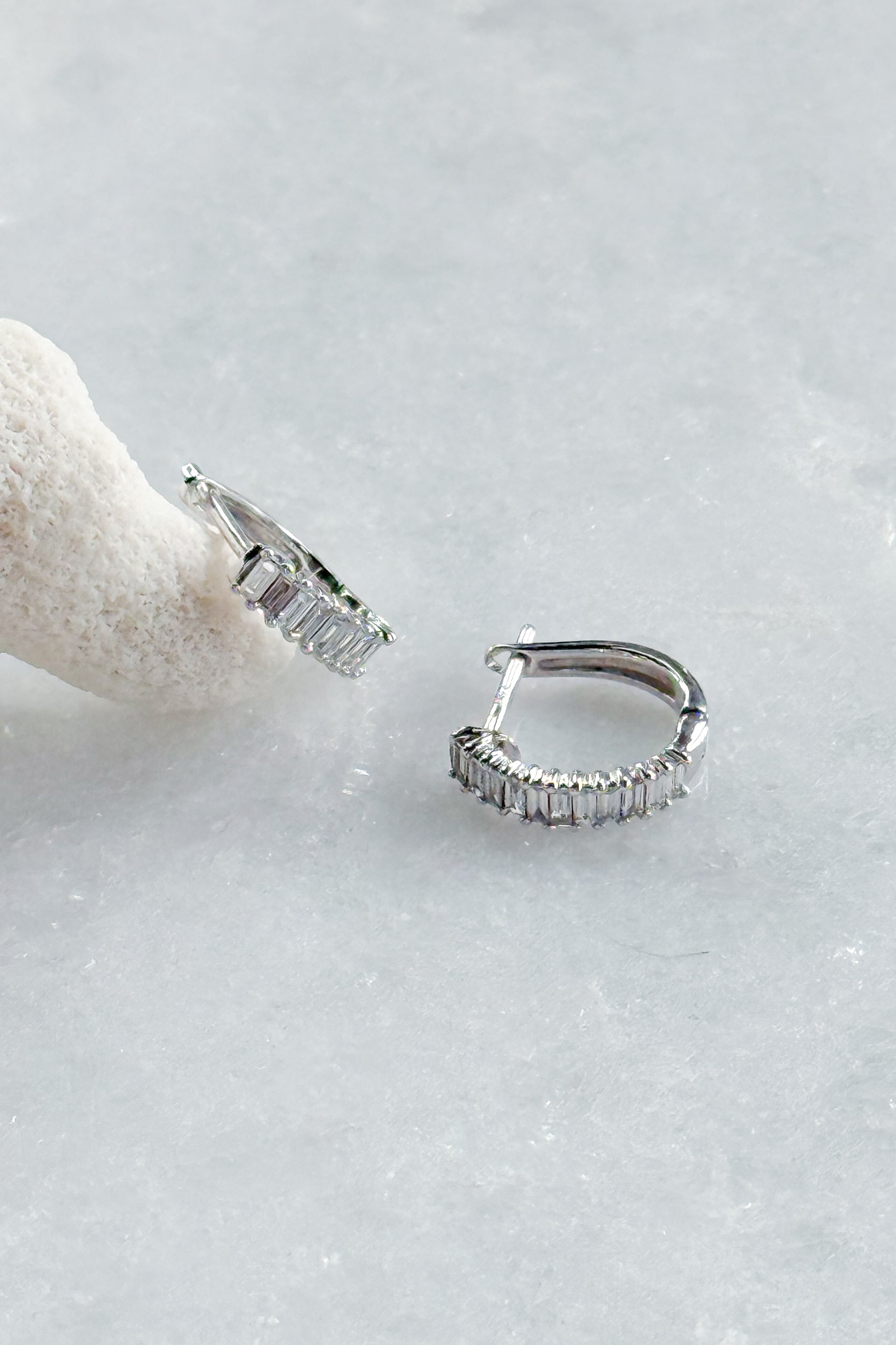 Baguette Diamond U Huggie Hoop Earring