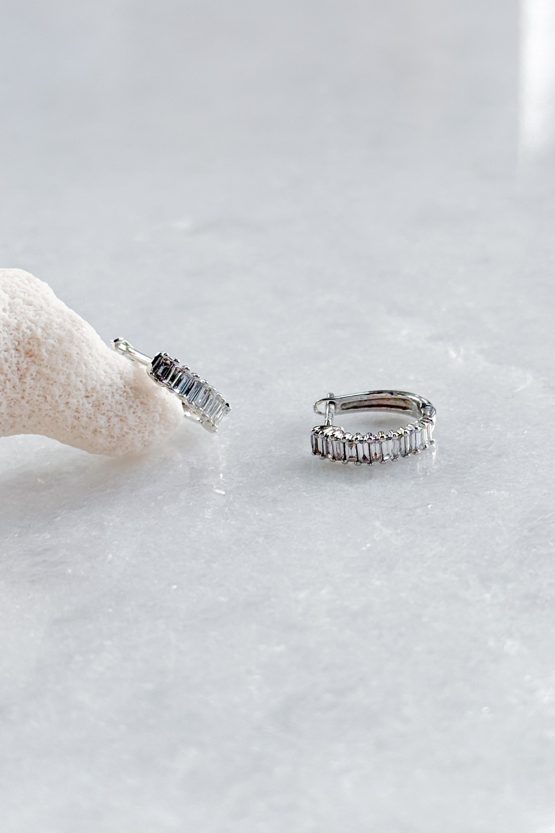 Baguette Diamond U Huggie Hoop Earring