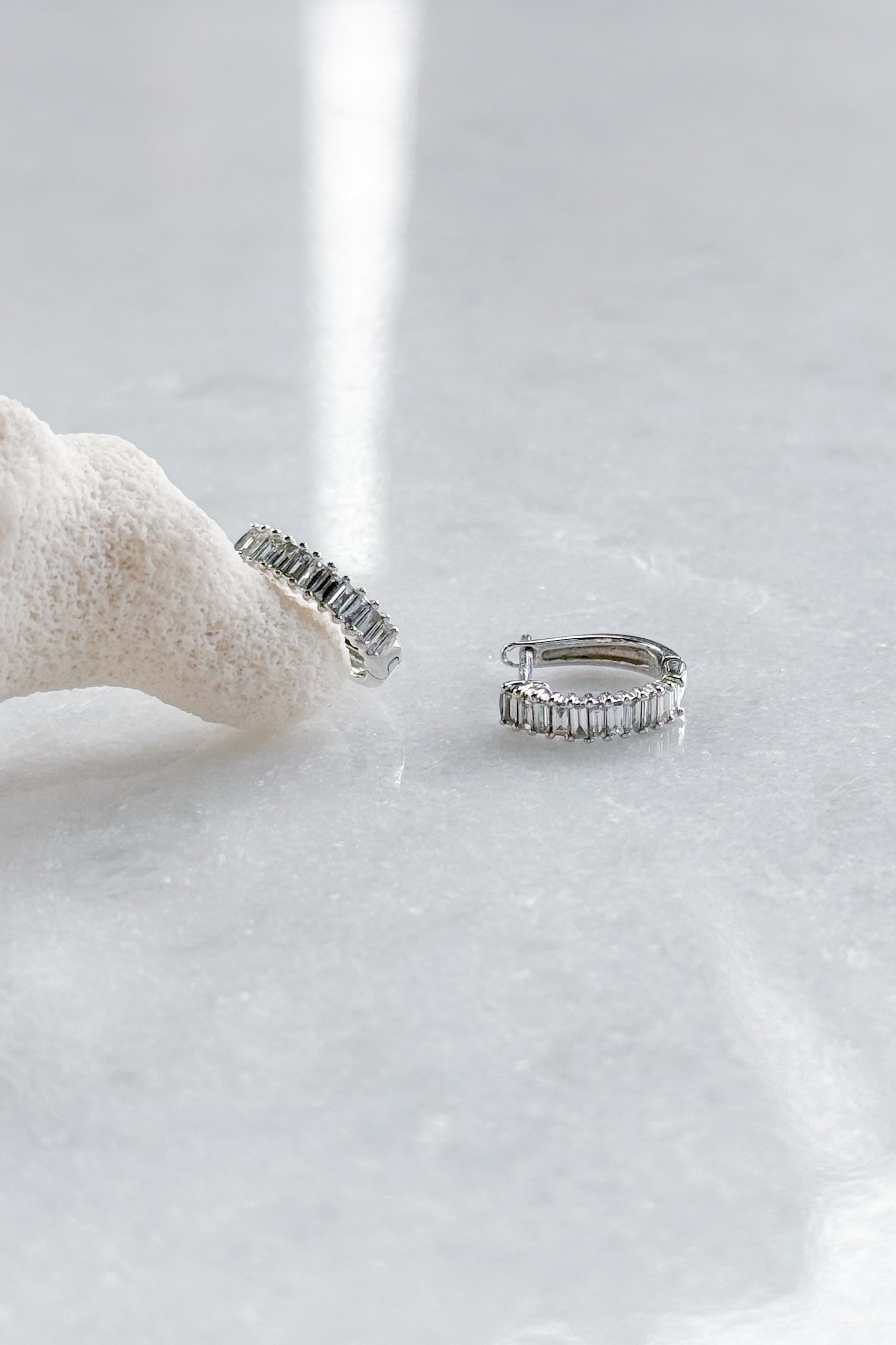 Baguette Diamond U Huggie Hoop Earring