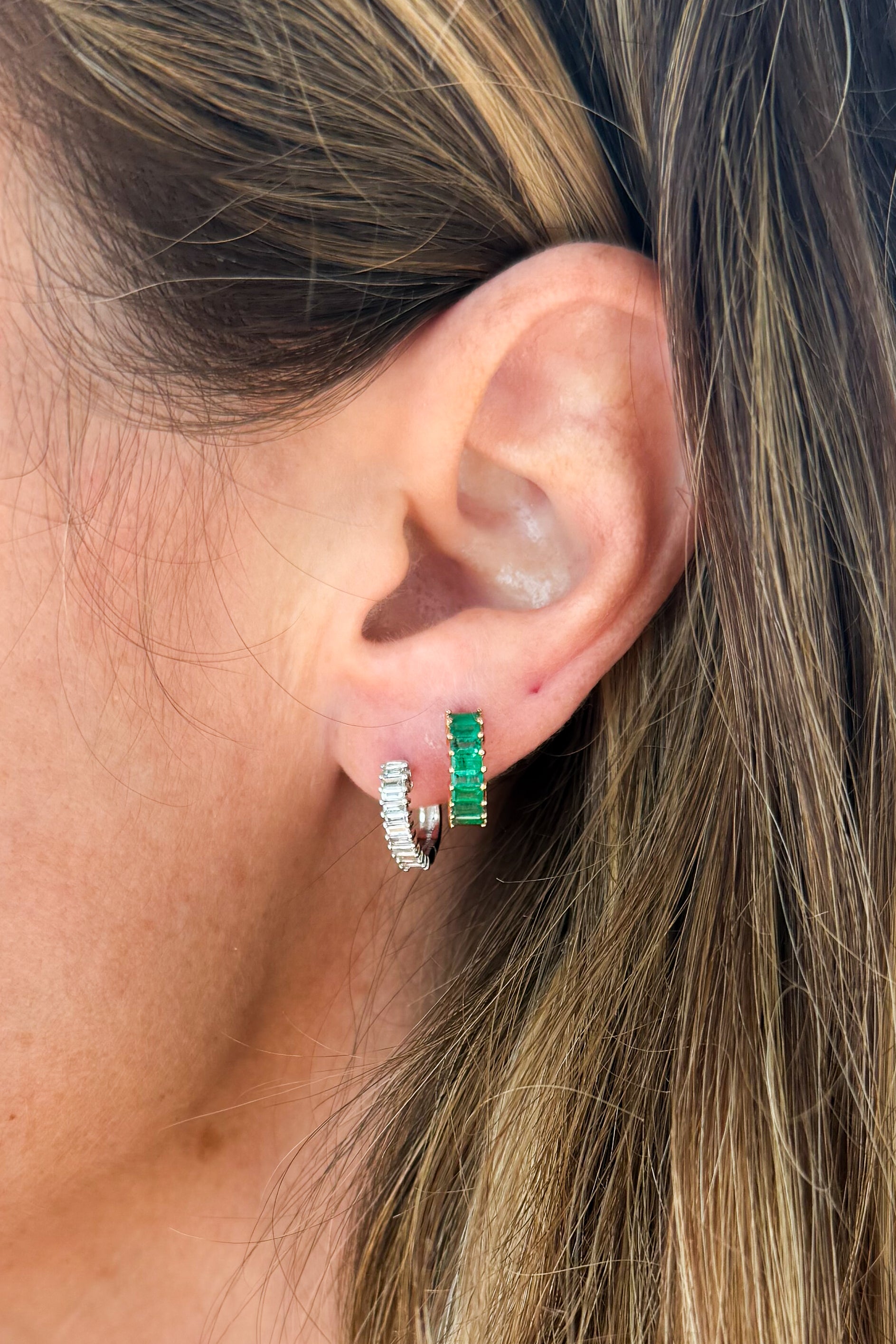 Baguette Diamond U Huggie Hoop Earring