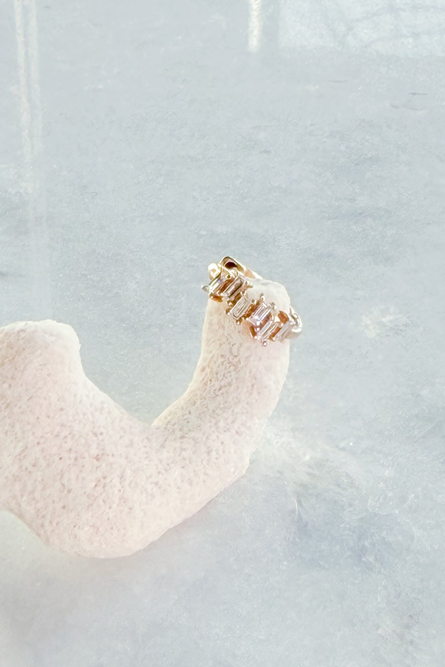 Diamond Brick Baguette Huggie Hoop Earring