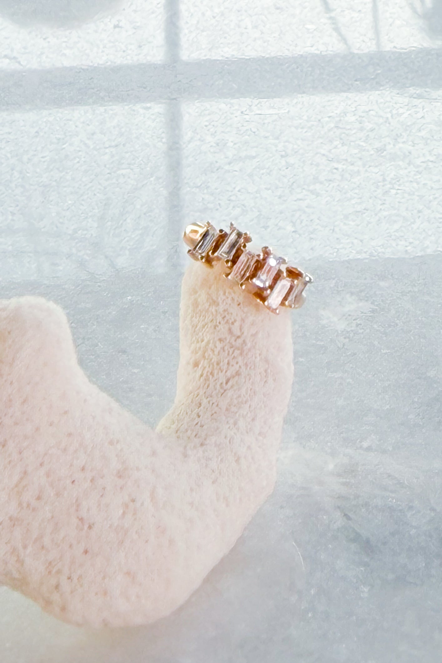 Diamond Brick Baguette Huggie Hoop Earring