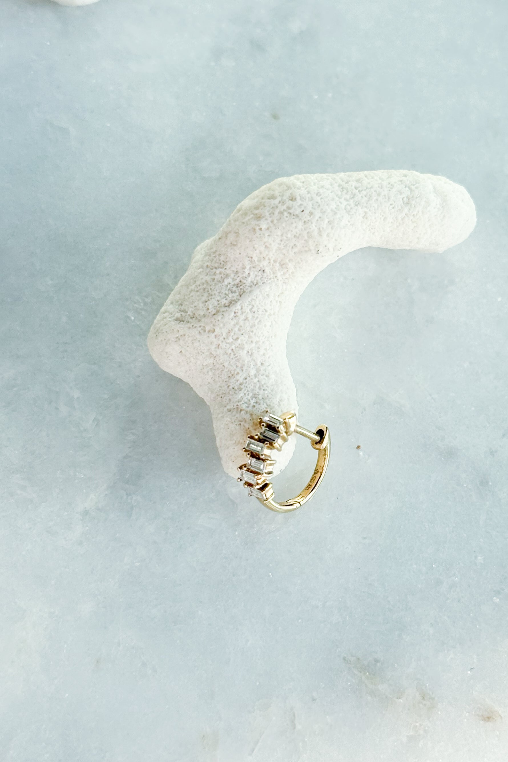 Diamond Brick Baguette Huggie Hoop Earring