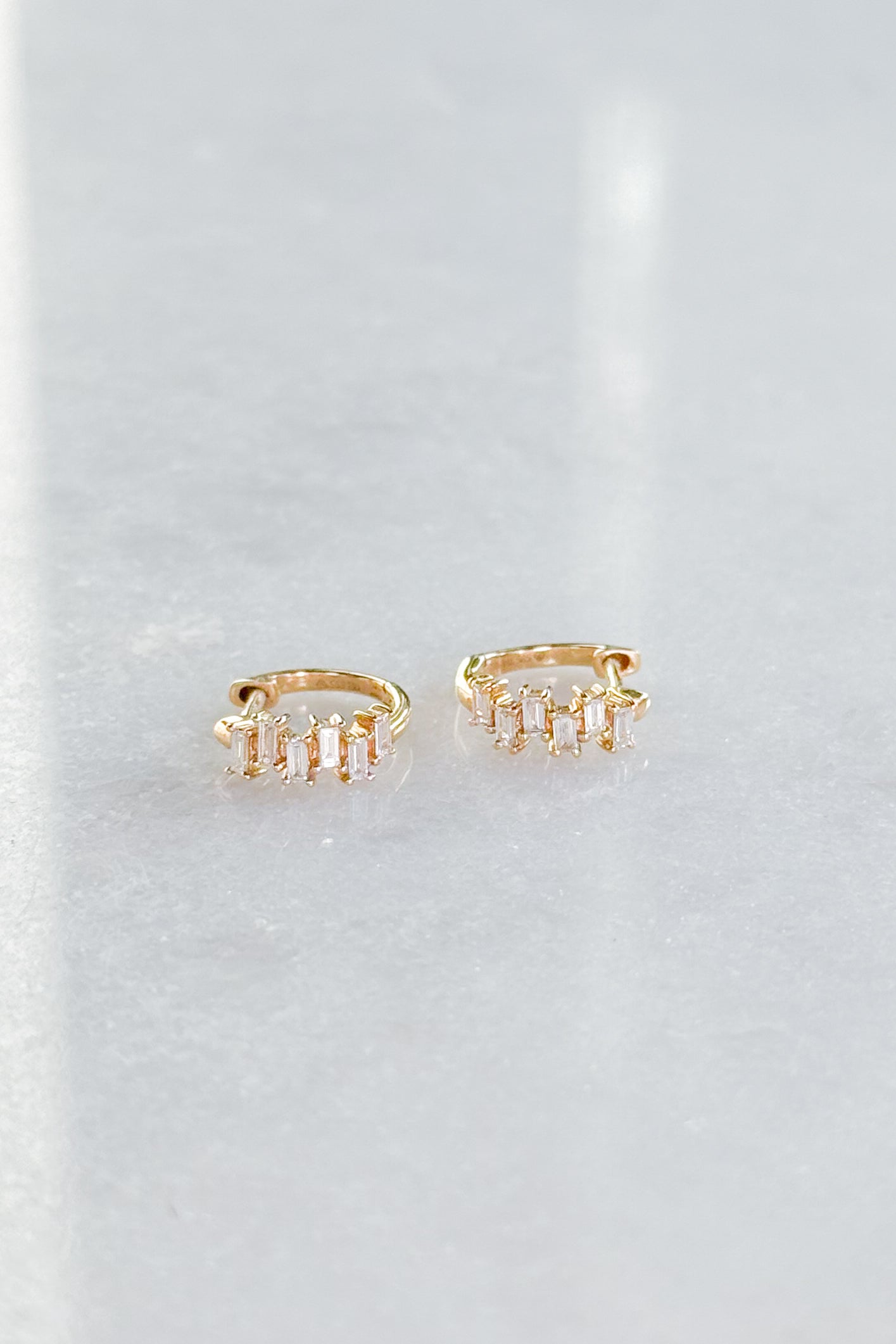 Diamond Brick Baguette Huggie Hoop Earring