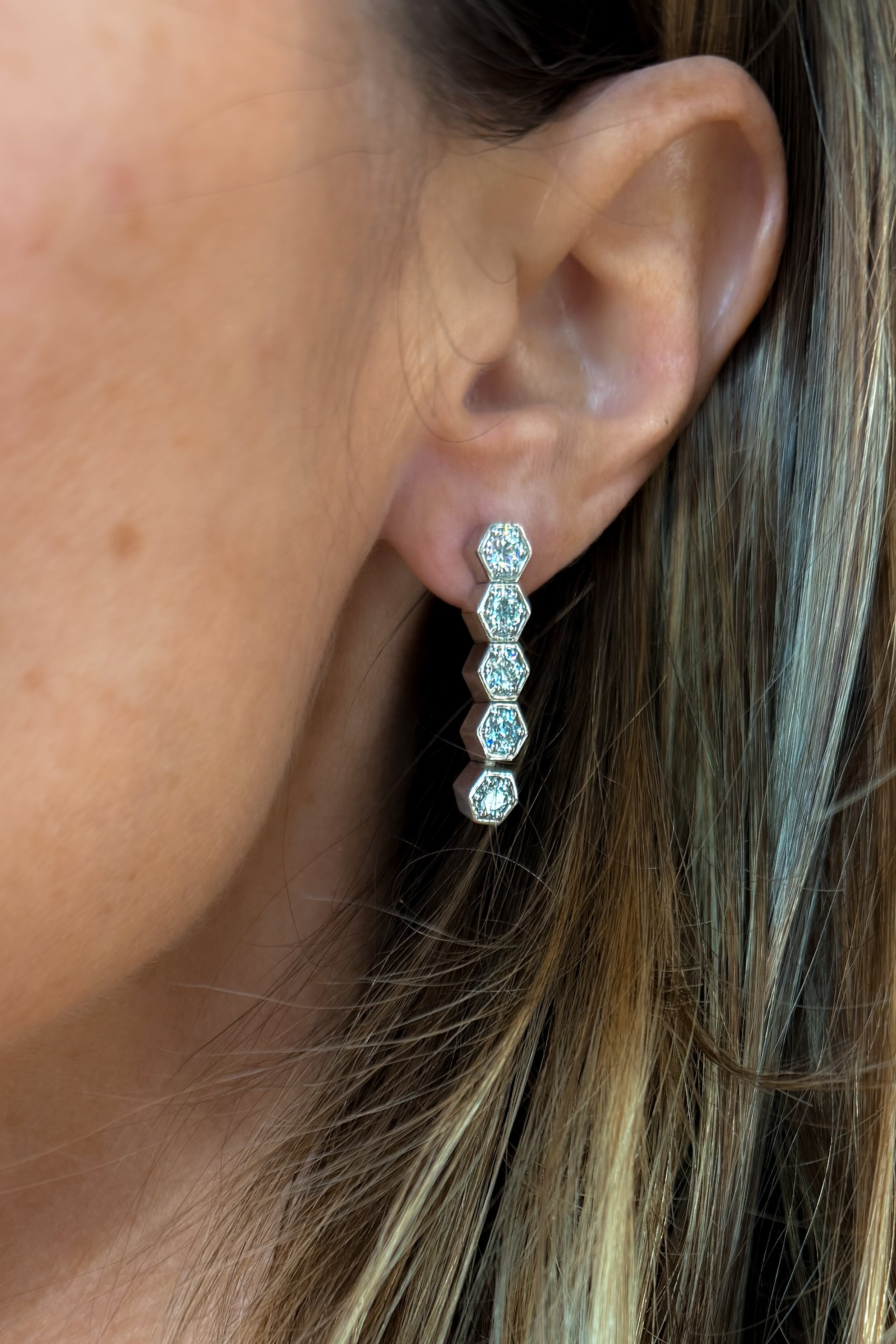 Diamond Hex Drop Earrings