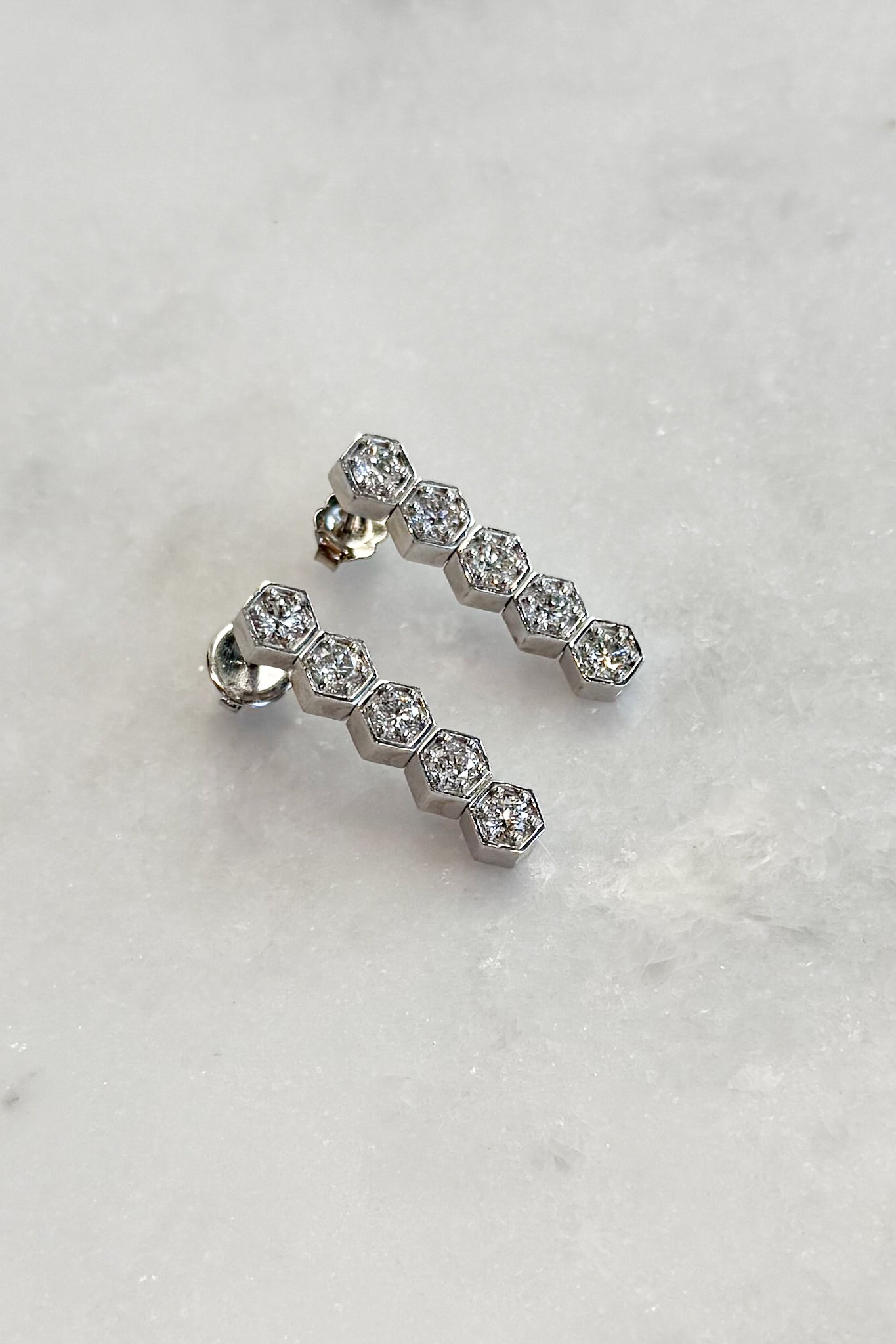 Diamond Hex Drop Earrings