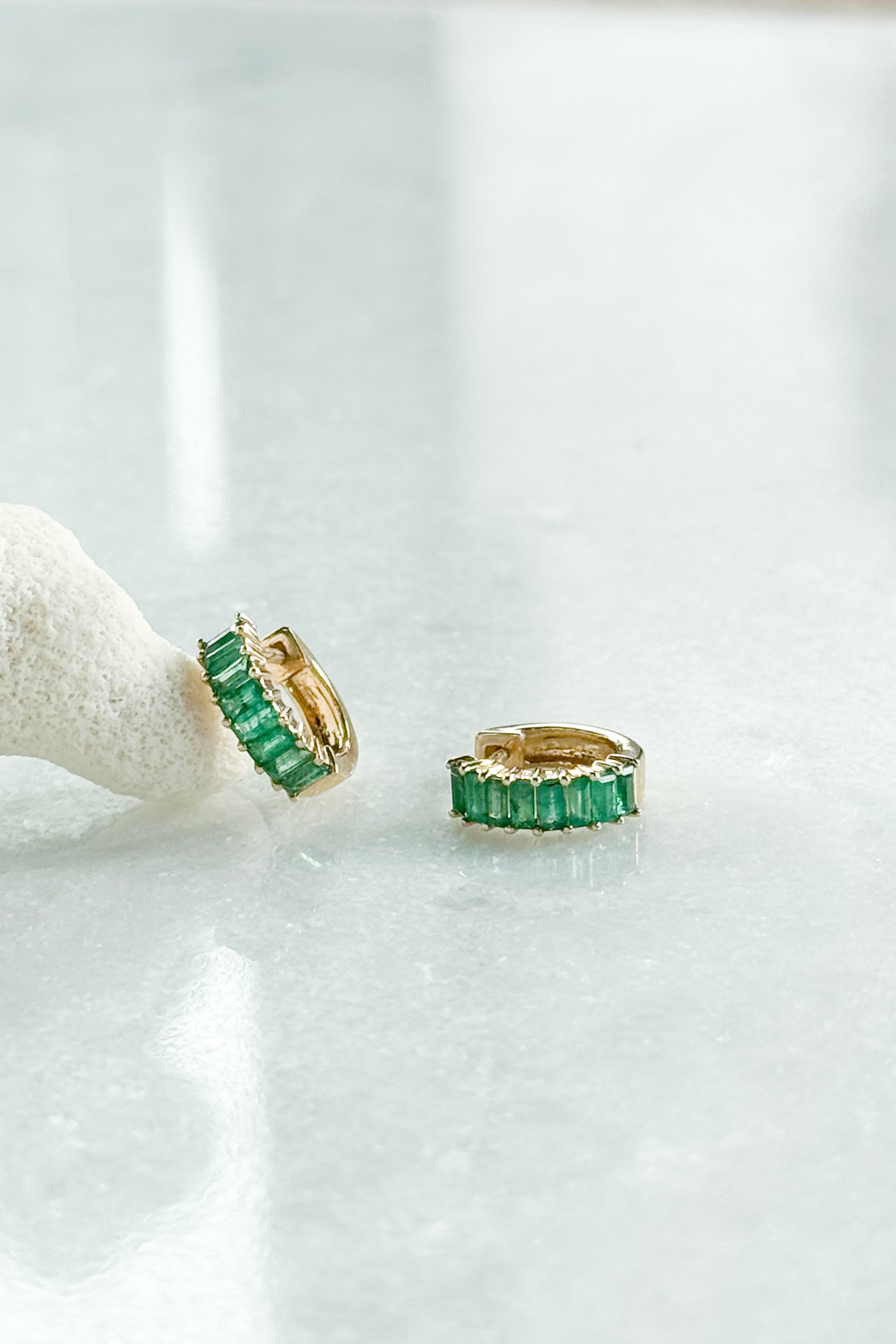 Emerald Baguette-Cut Huggie Hoop Earring