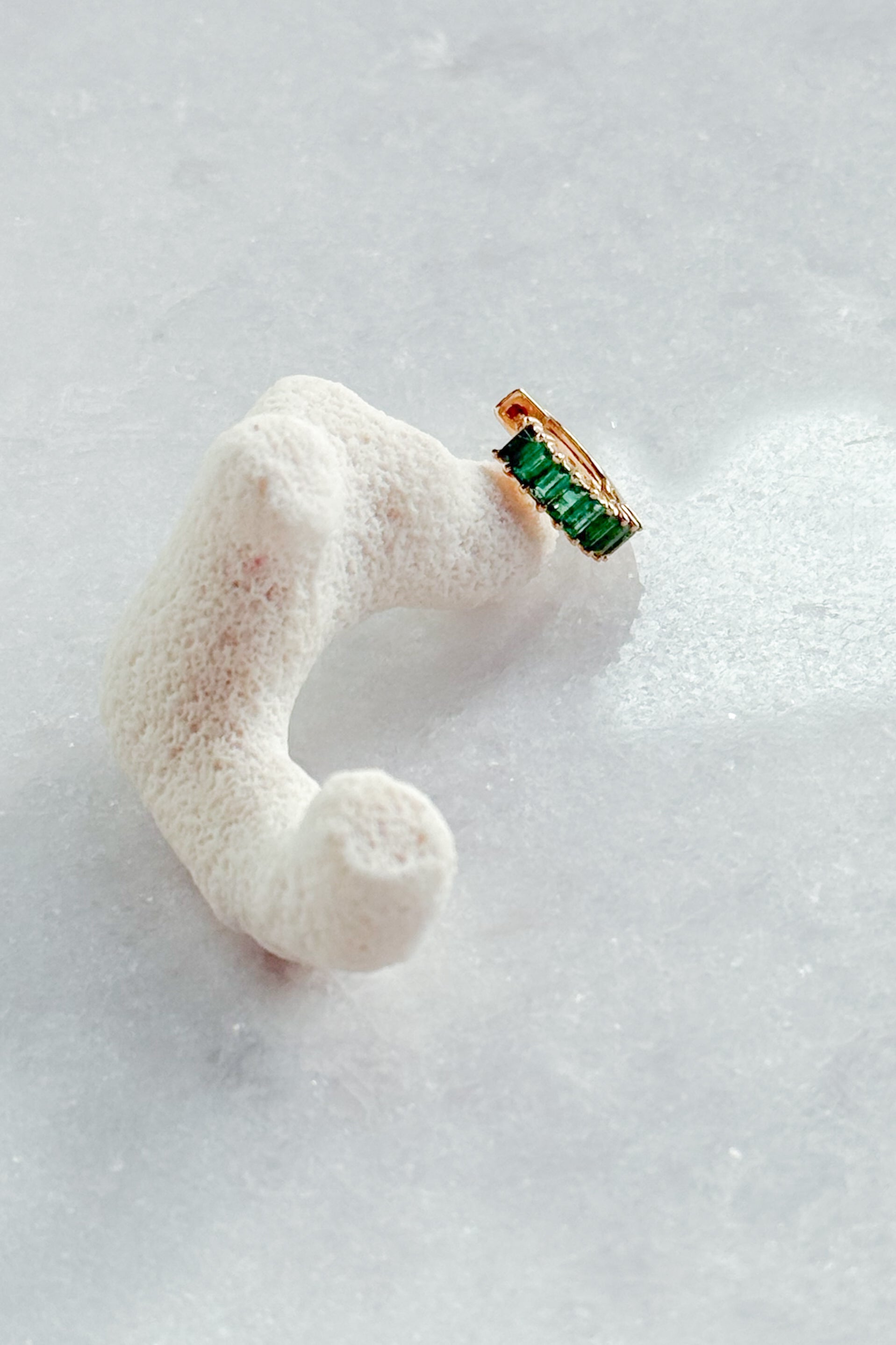 Emerald Baguette-Cut Huggie Hoop Earring