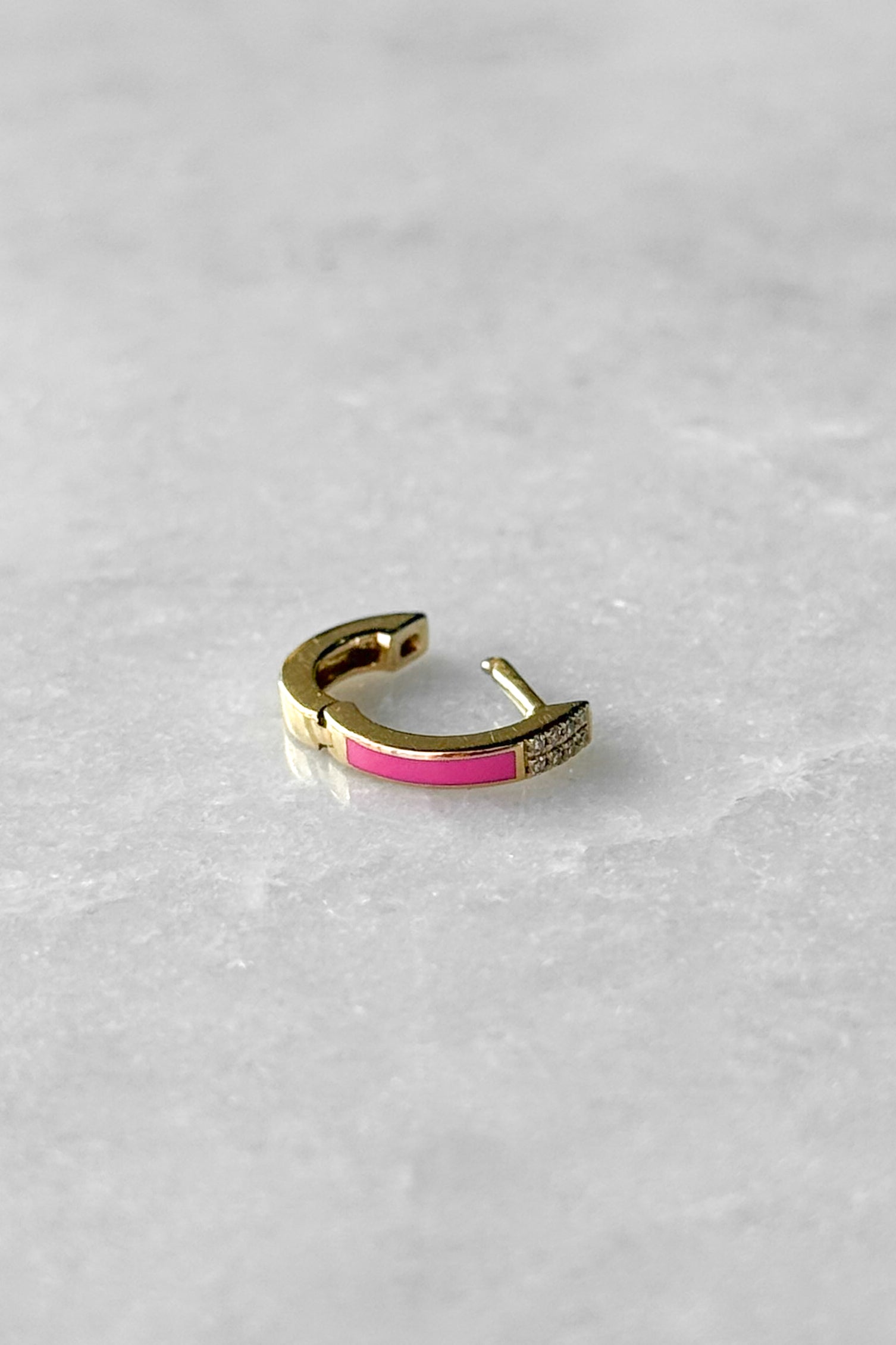 Pink Enamel Diamond Huggie Hoop Earring