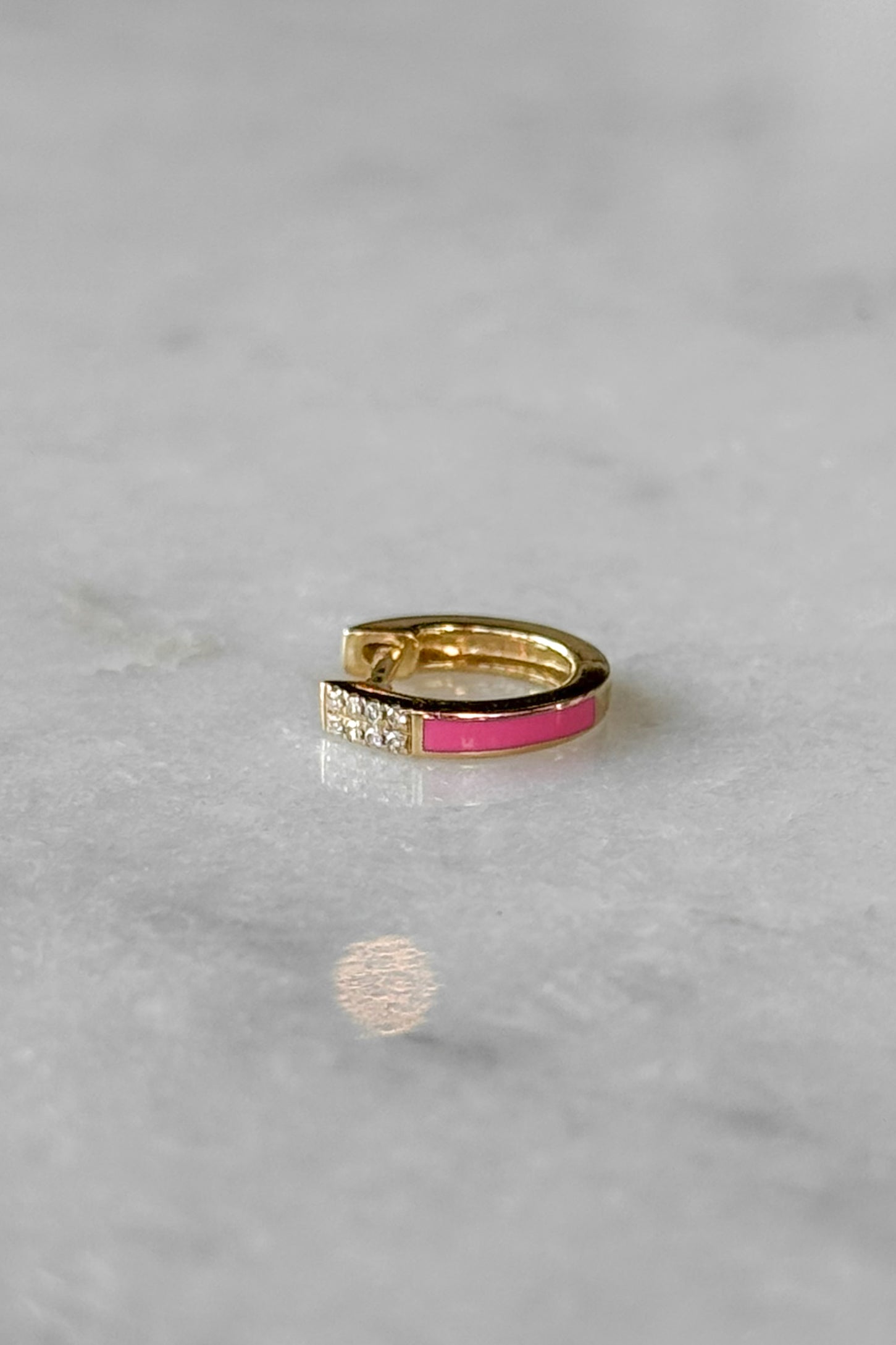 Pink Enamel Diamond Huggie Hoop Earring
