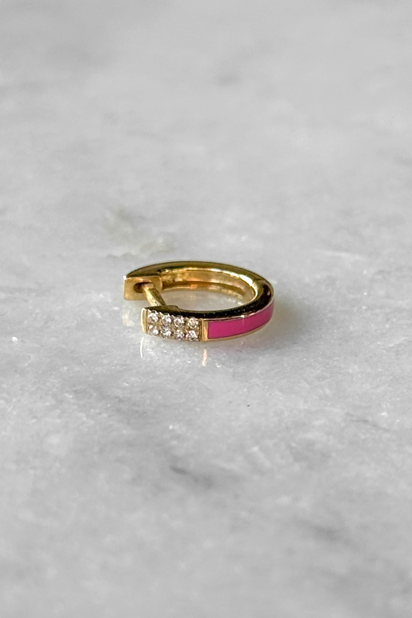 Pink Enamel Diamond Huggie Hoop Earring