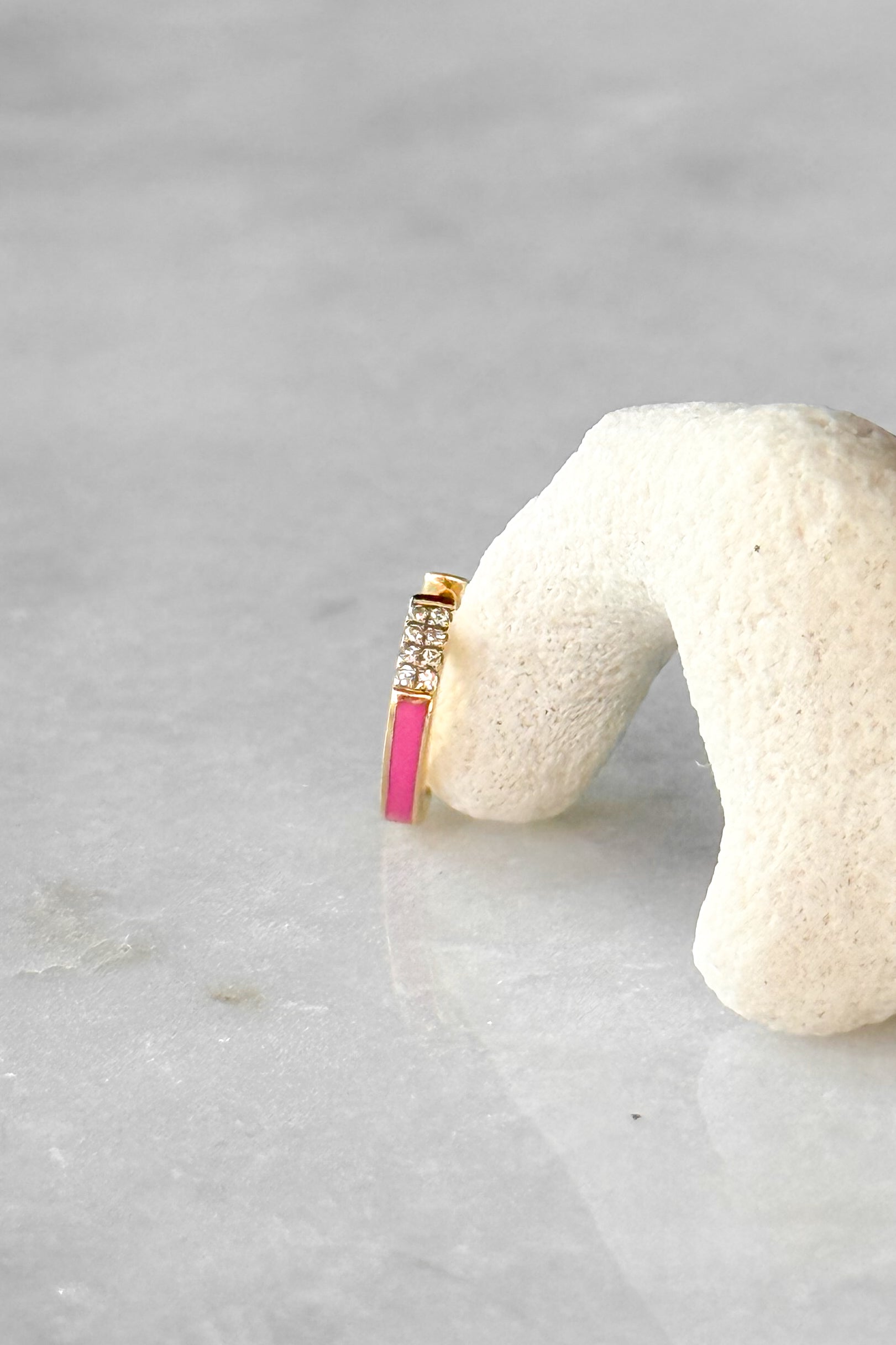 Pink Enamel Diamond Huggie Hoop Earring