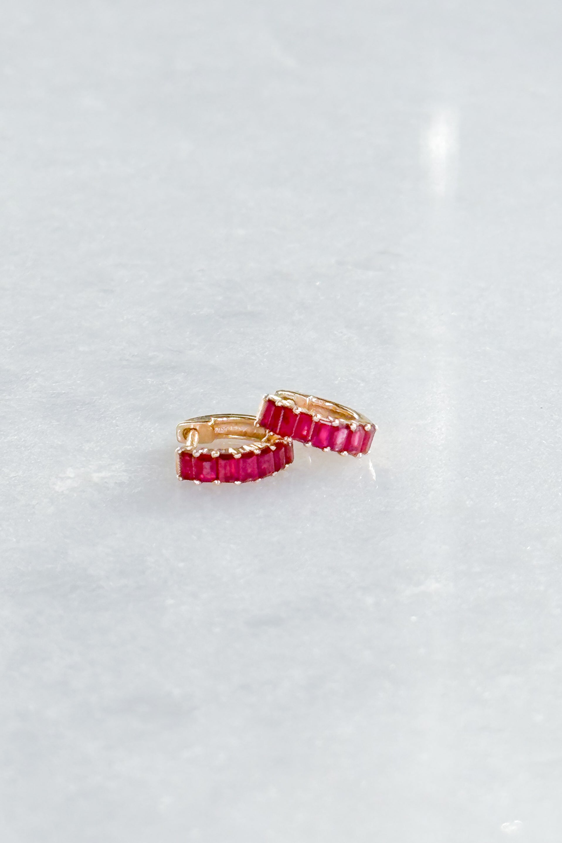Ruby Baguette-Cut Huggie Hoop Earring