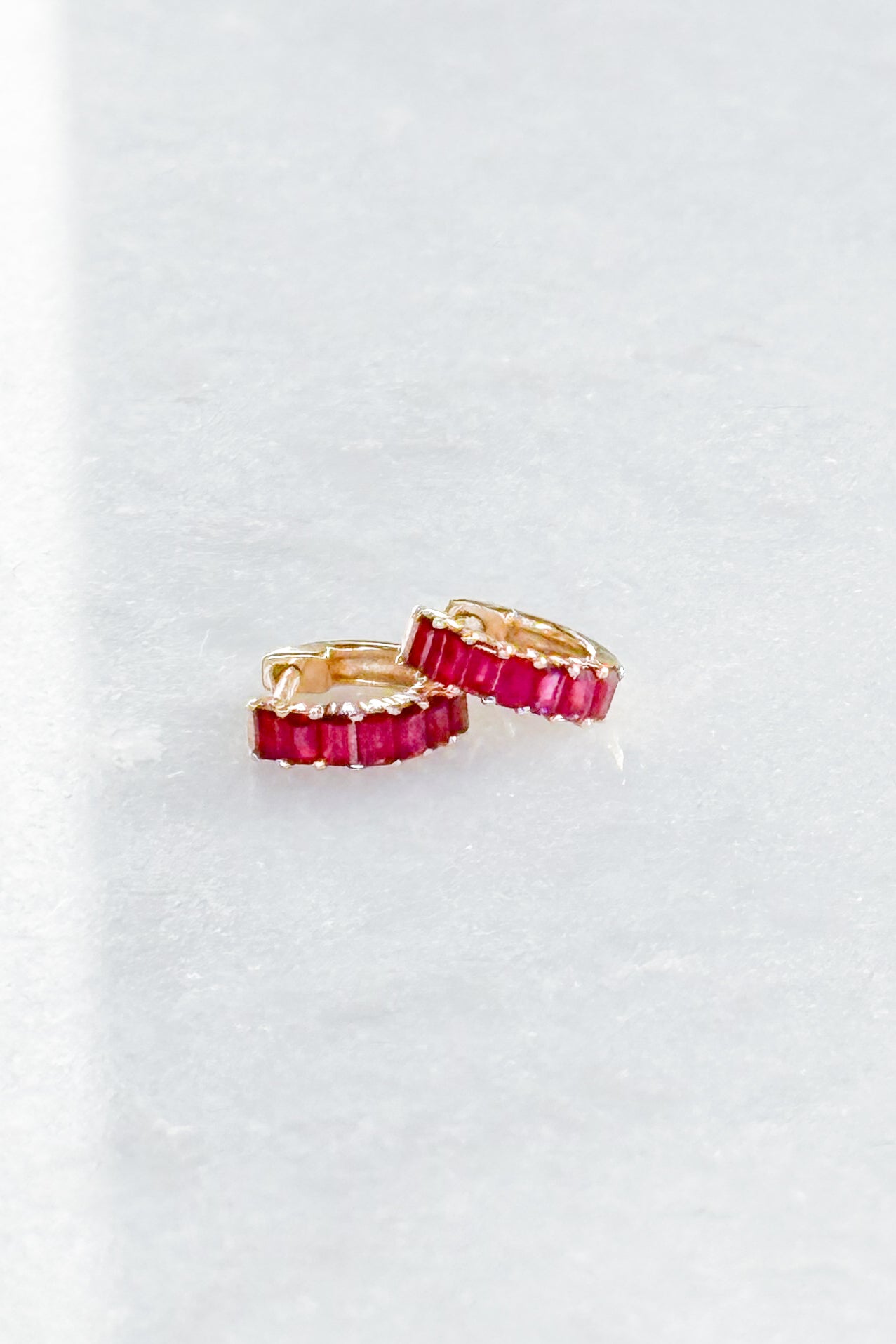 Ruby Baguette-Cut Huggie Hoop Earring