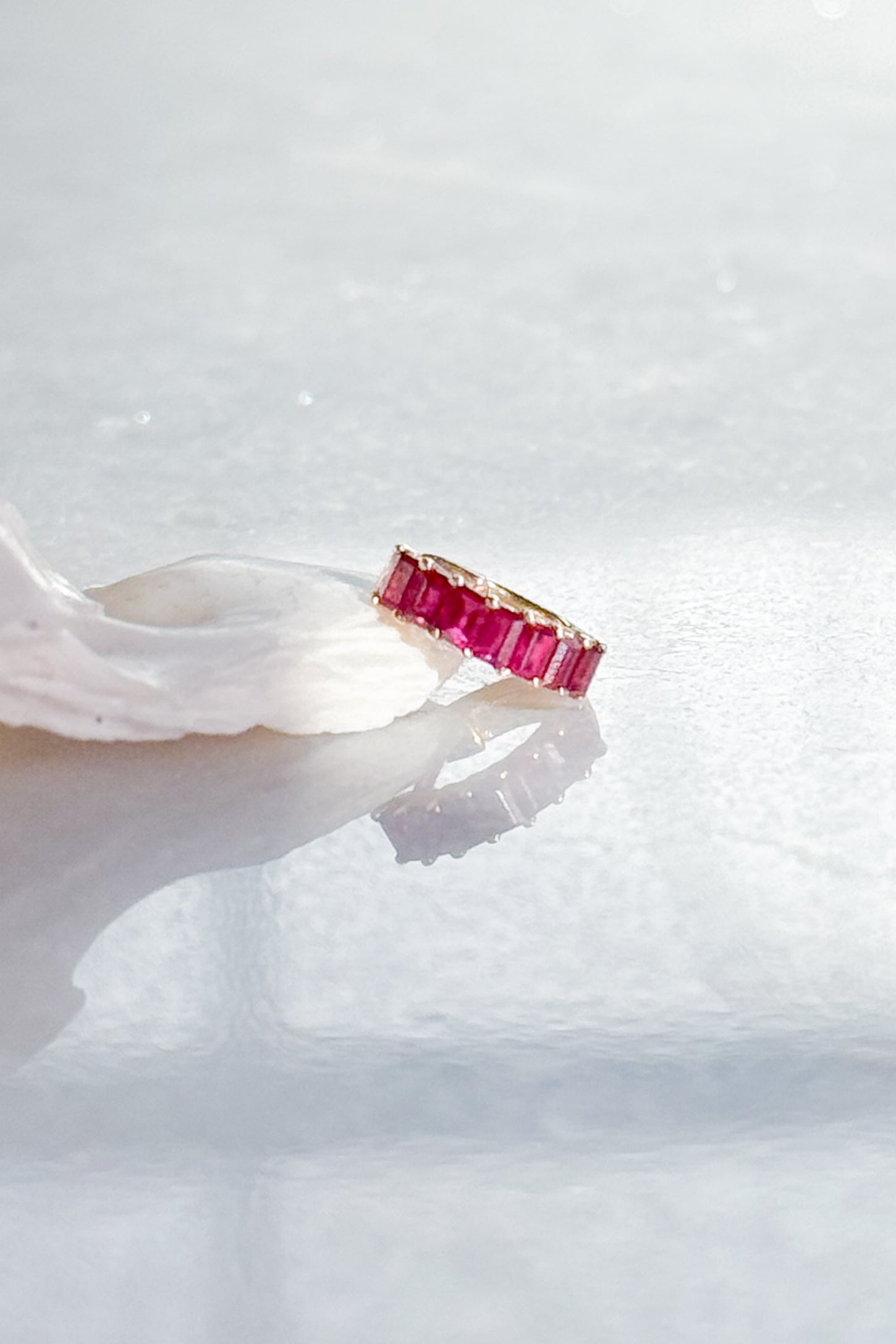 Ruby Baguette-Cut Huggie Hoop Earring