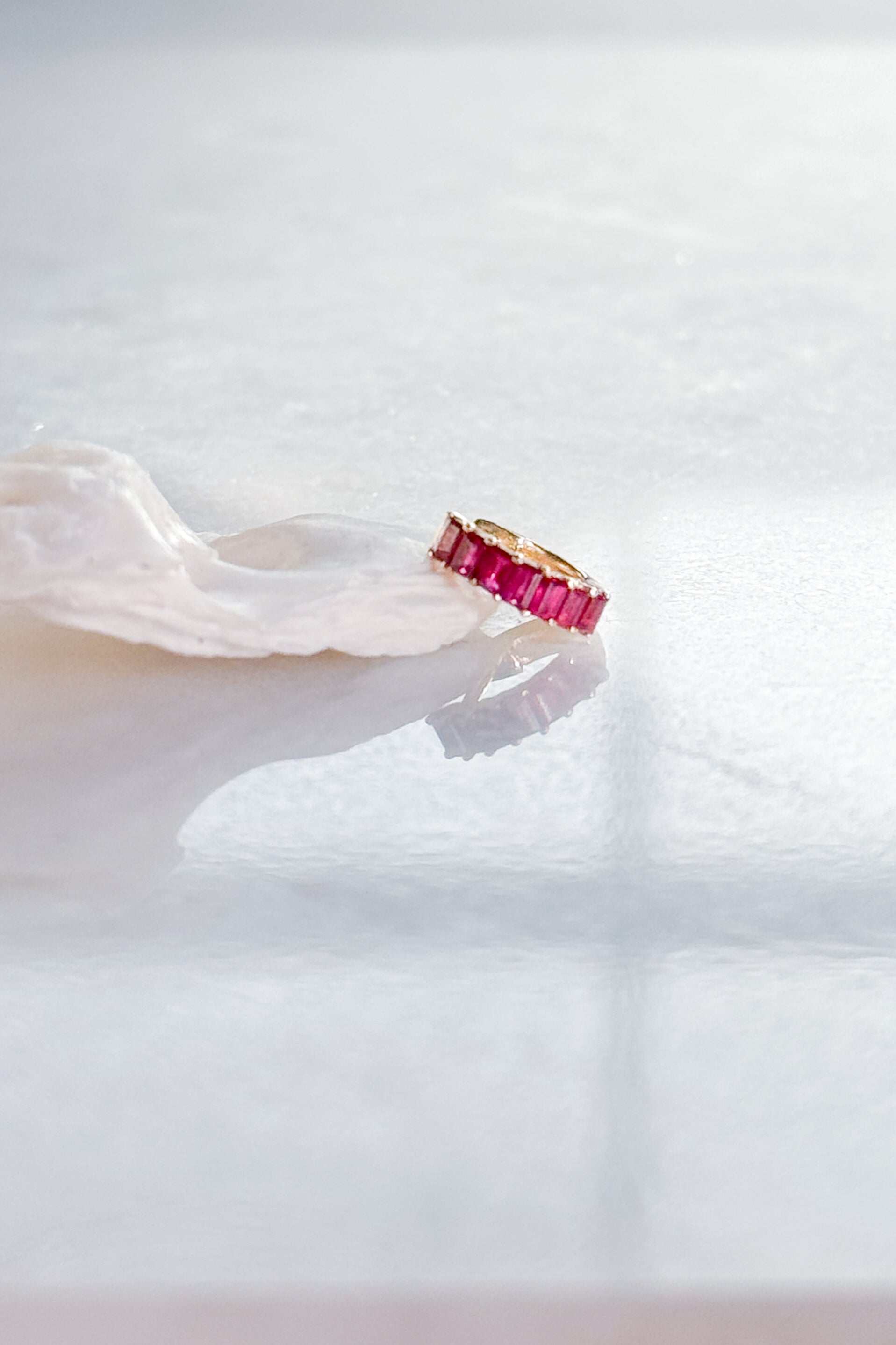 Ruby Baguette-Cut Huggie Hoop Earring