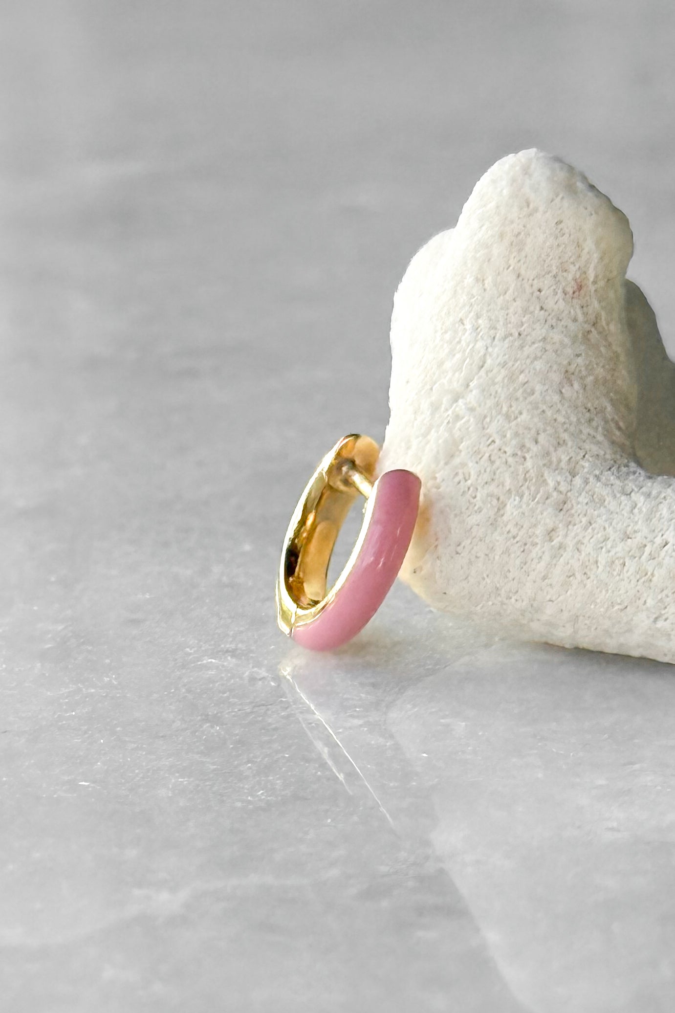 Triple Diamond & Pink Enamel Huggie Hoop Earring