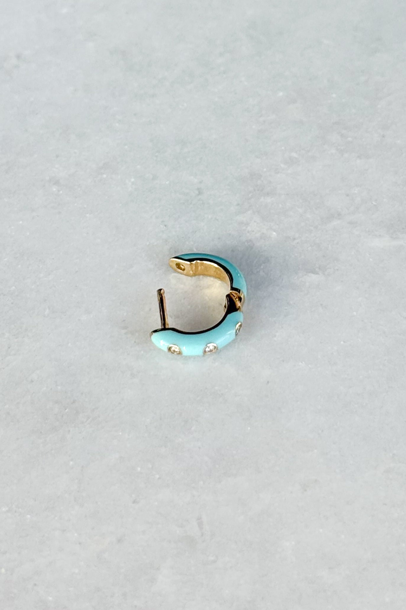 Triple Diamond & Turquoise Enamel Huggie Hoop Earring
