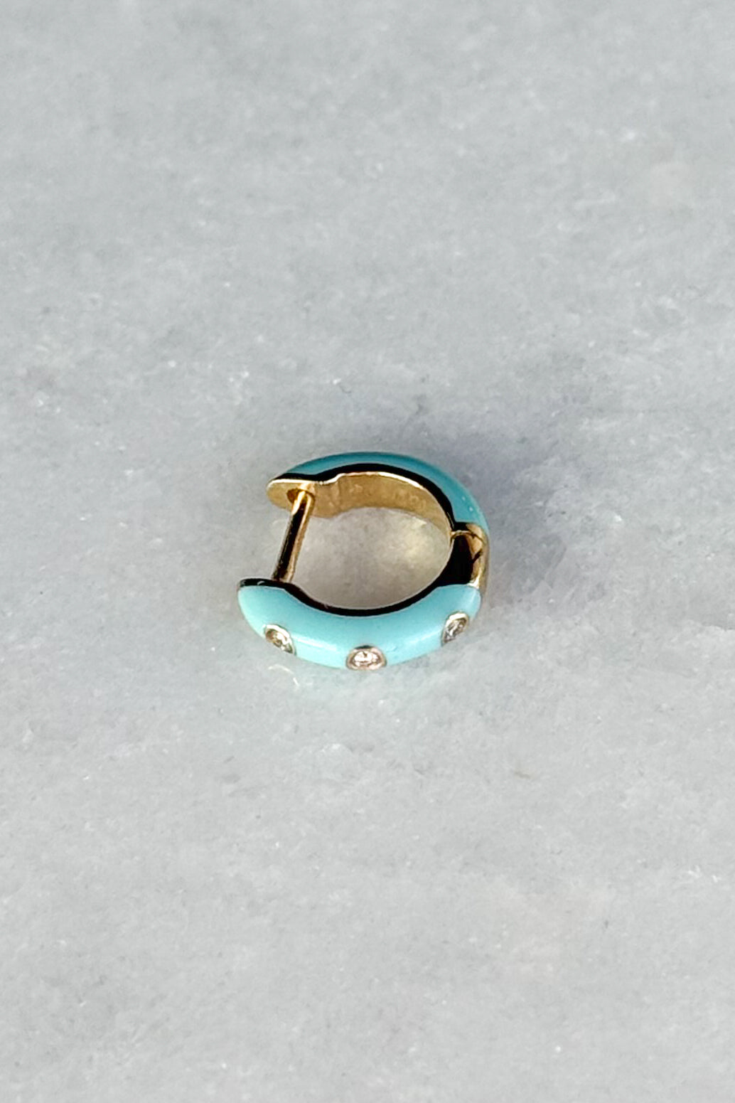 Triple Diamond & Turquoise Enamel Huggie Hoop Earring