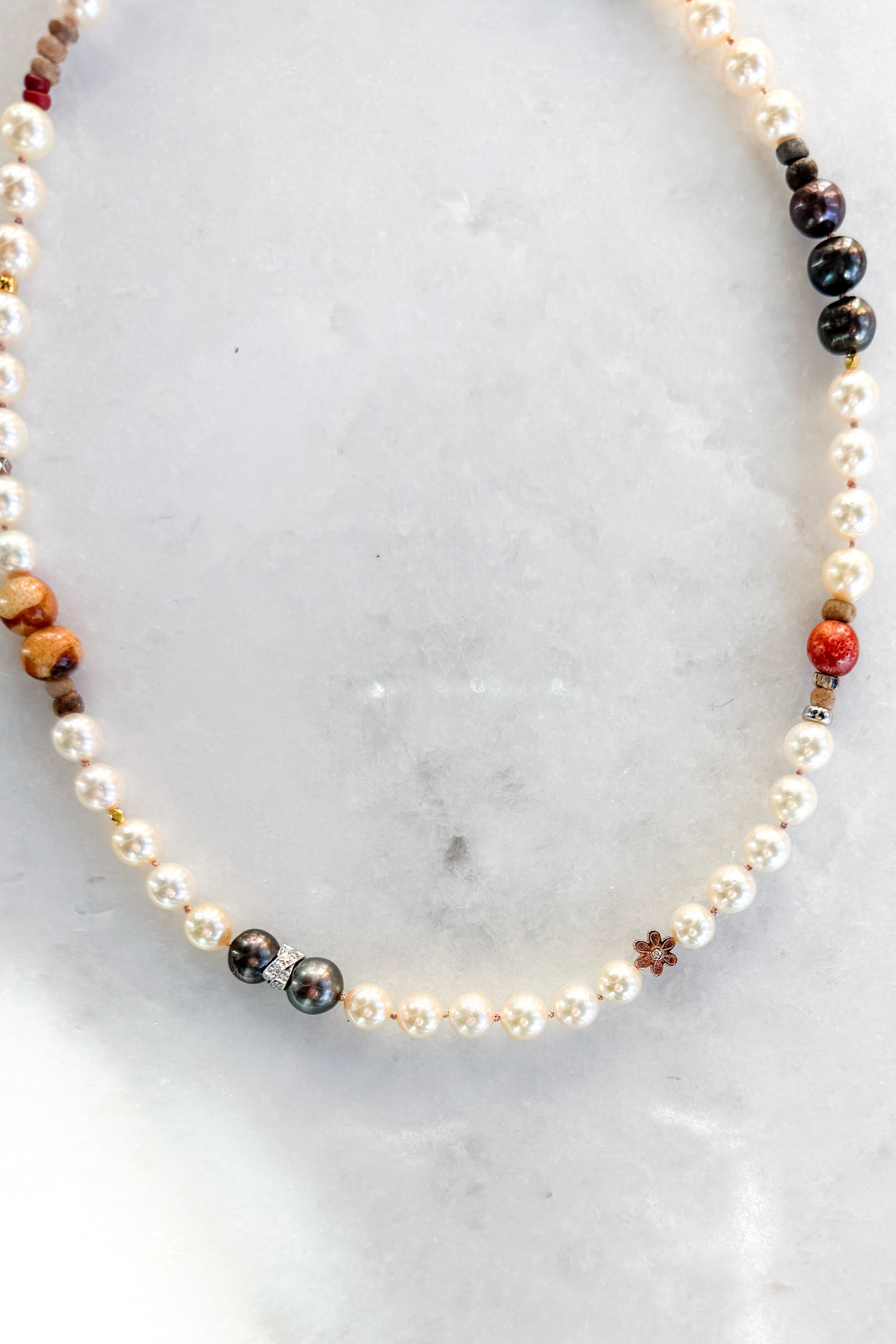 Akoya Coral Daisy Pearl Necklace