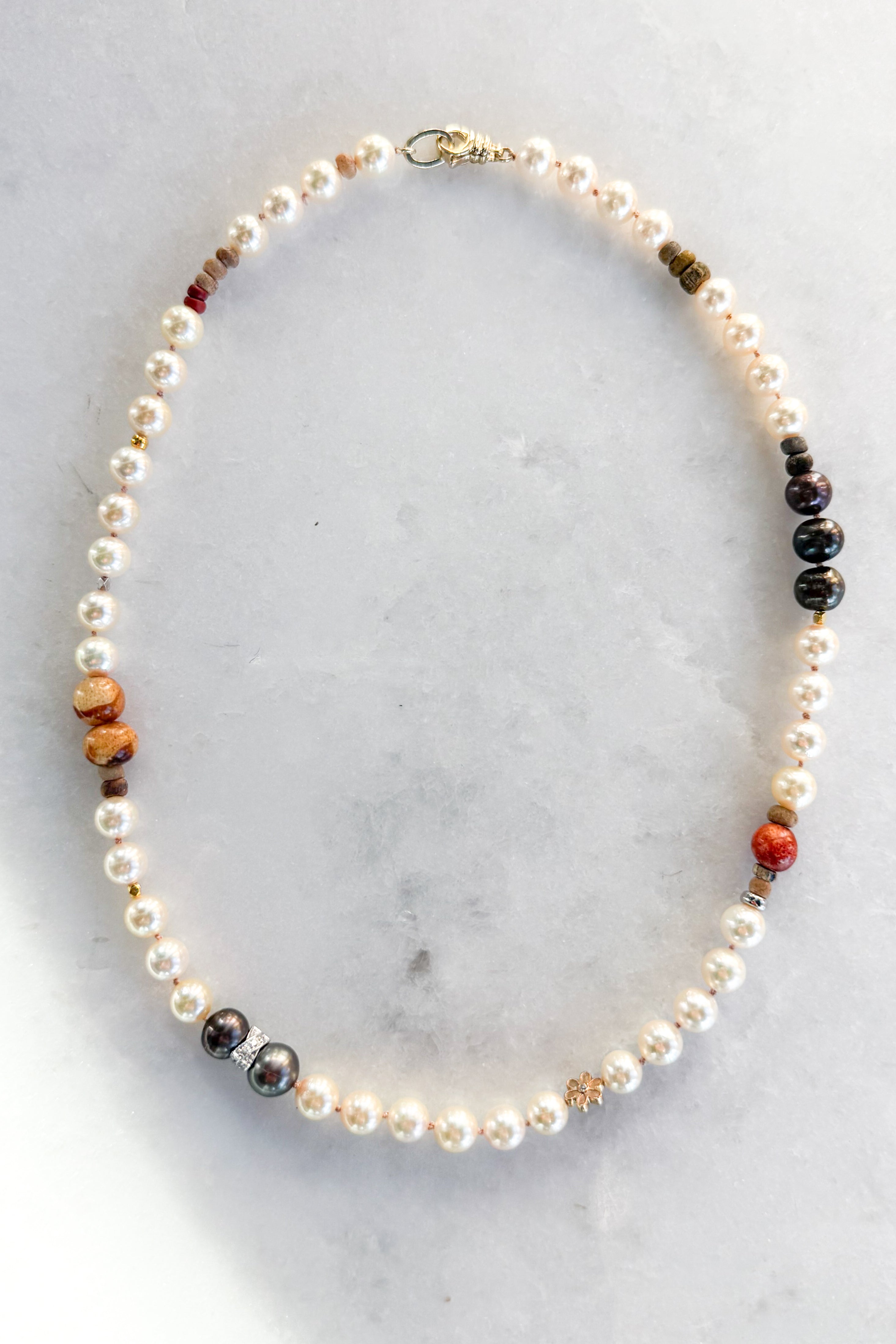 Akoya Coral Daisy Pearl Necklace