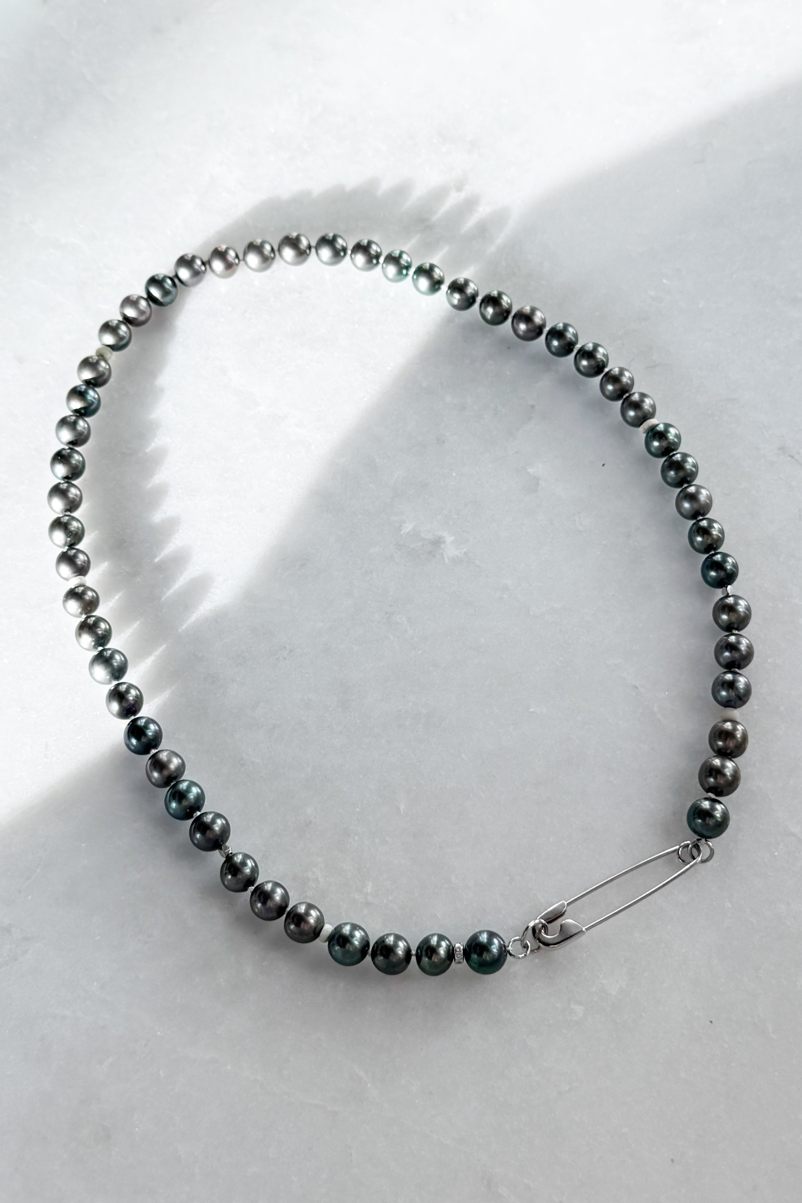 Freshwater Grey Pearl & Safety Pin Necklace