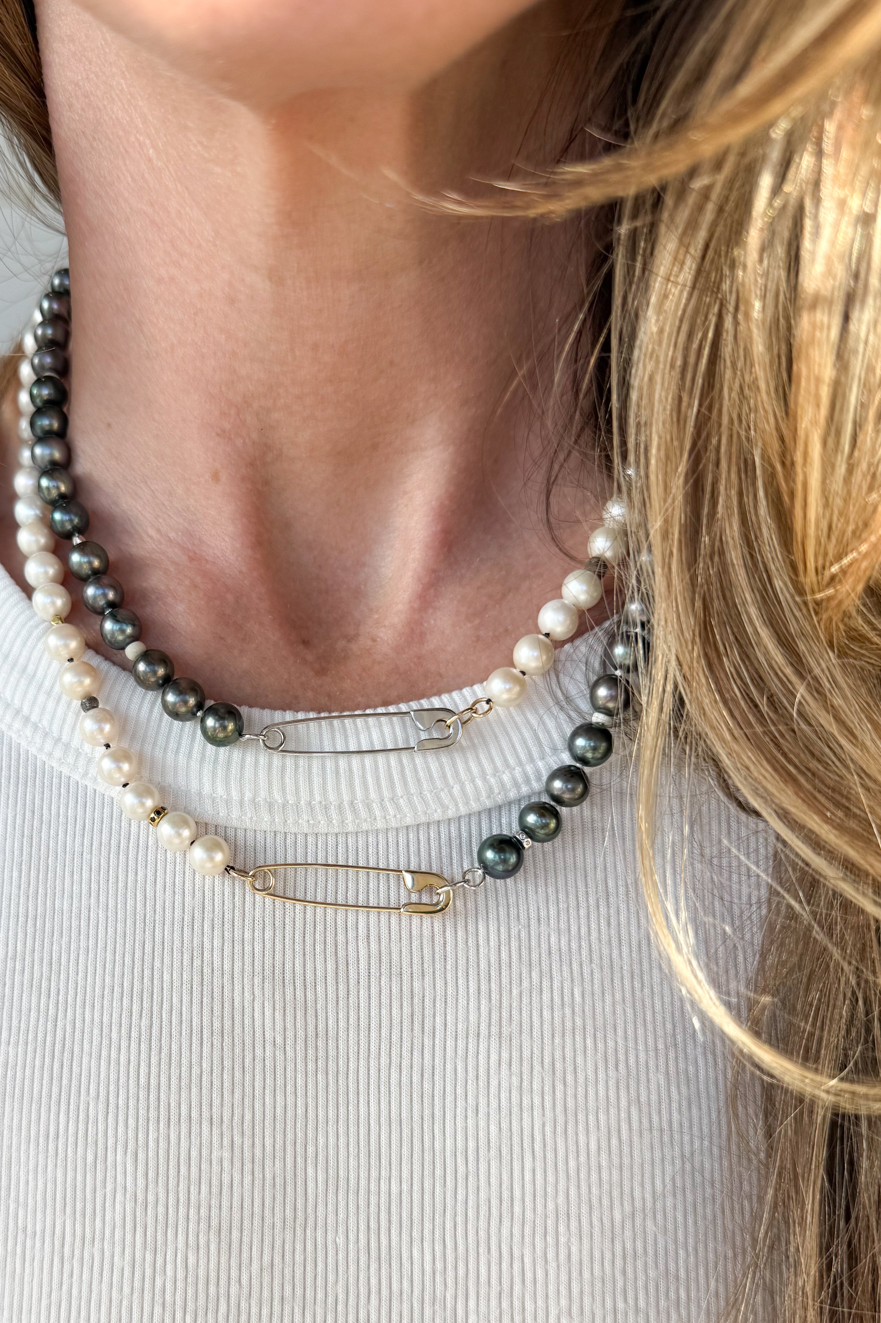 Freshwater Grey Pearl & Safety Pin Necklace