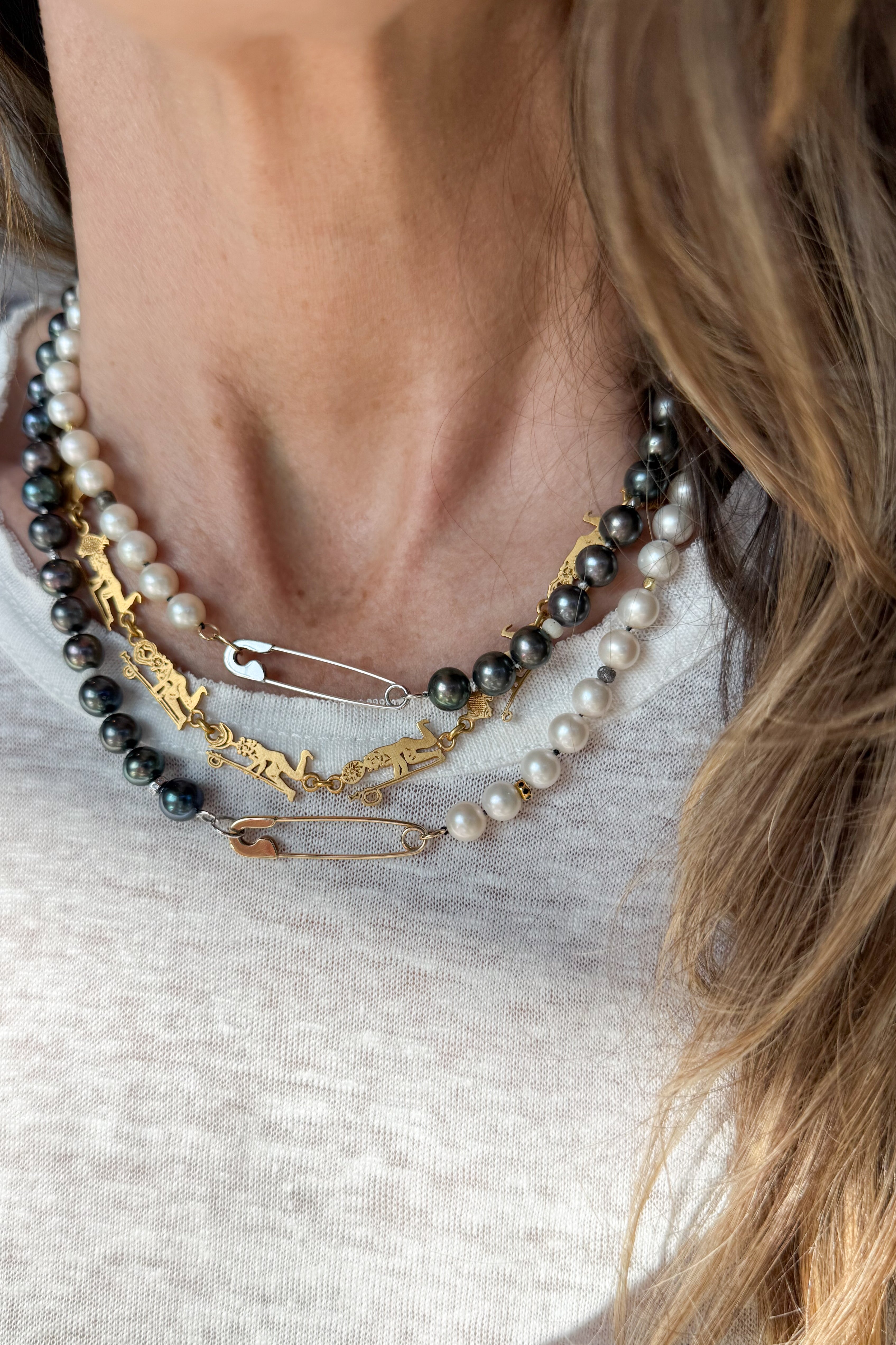 Freshwater Grey Pearl & Safety Pin Necklace