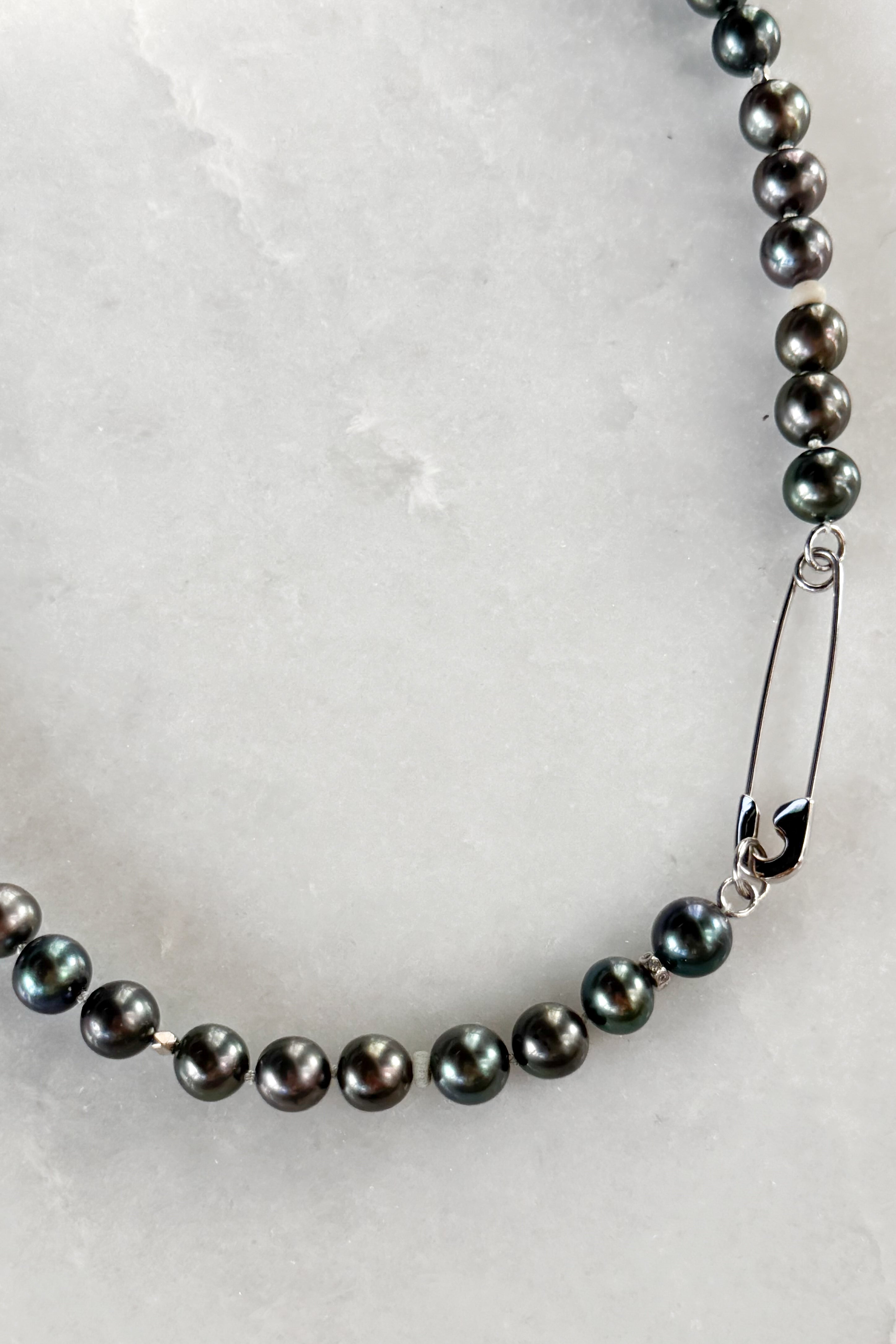 Freshwater Grey Pearl & Safety Pin Necklace