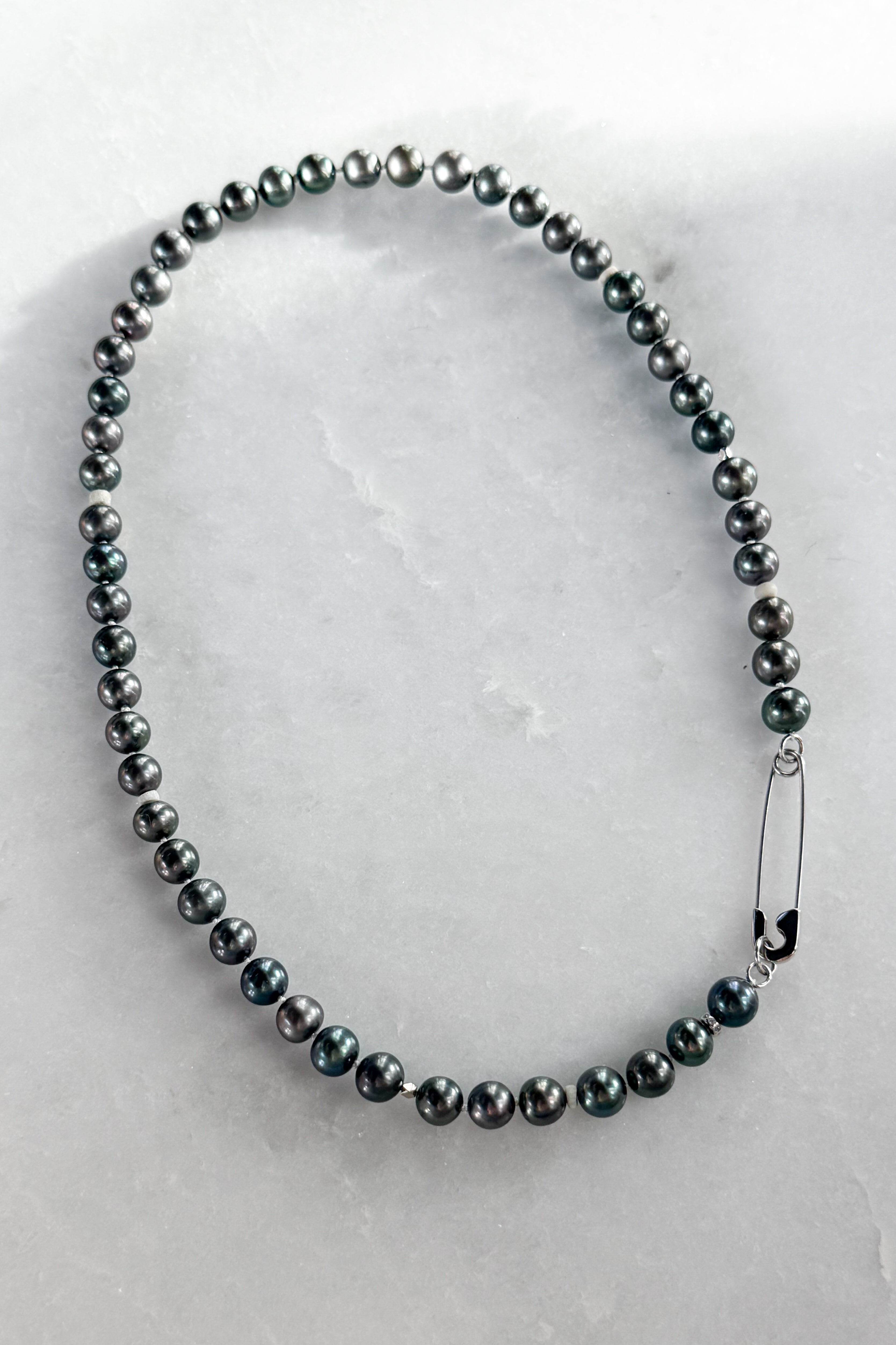 Freshwater Grey Pearl & Safety Pin Necklace