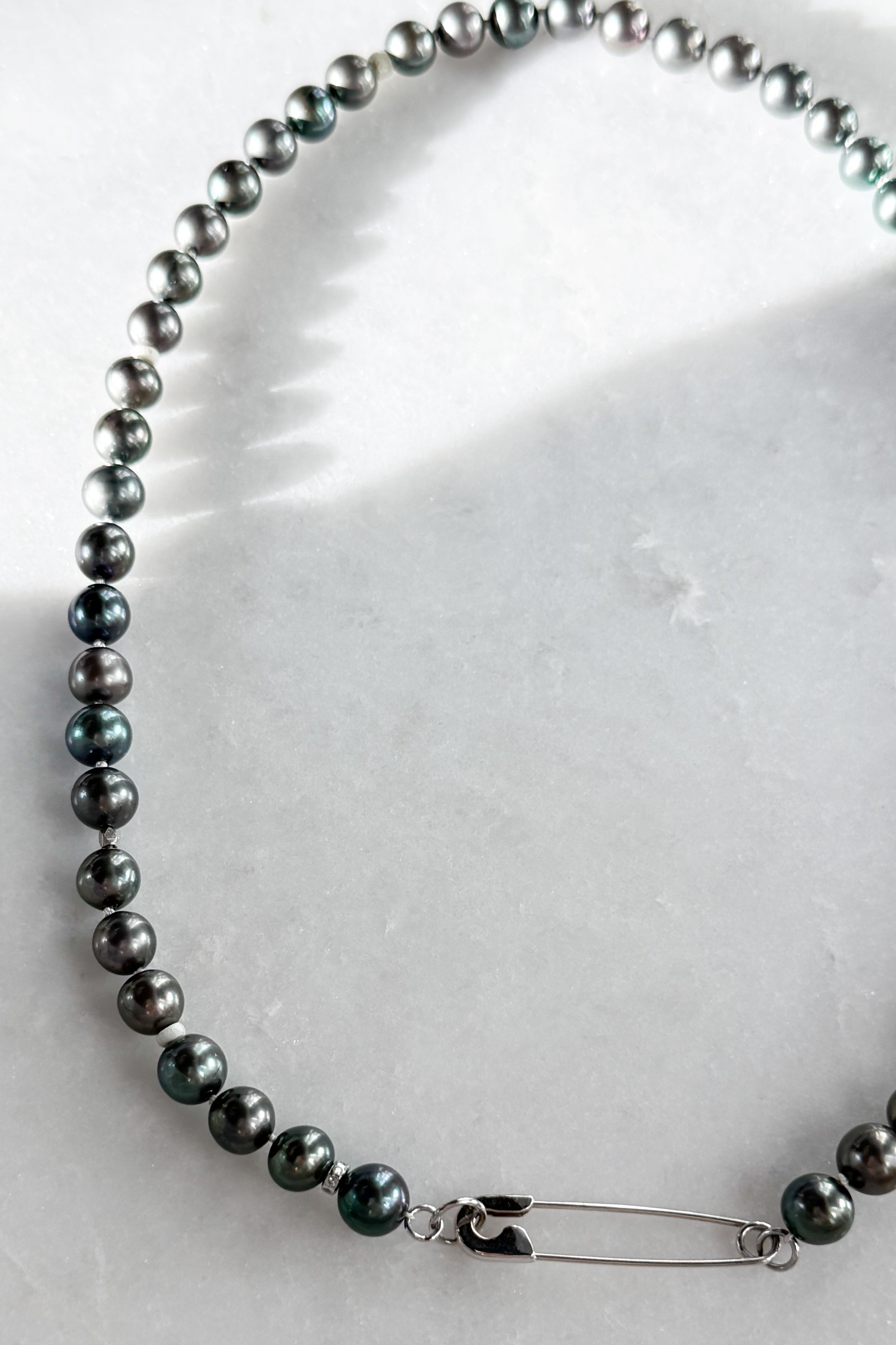 Freshwater Grey Pearl & Safety Pin Necklace