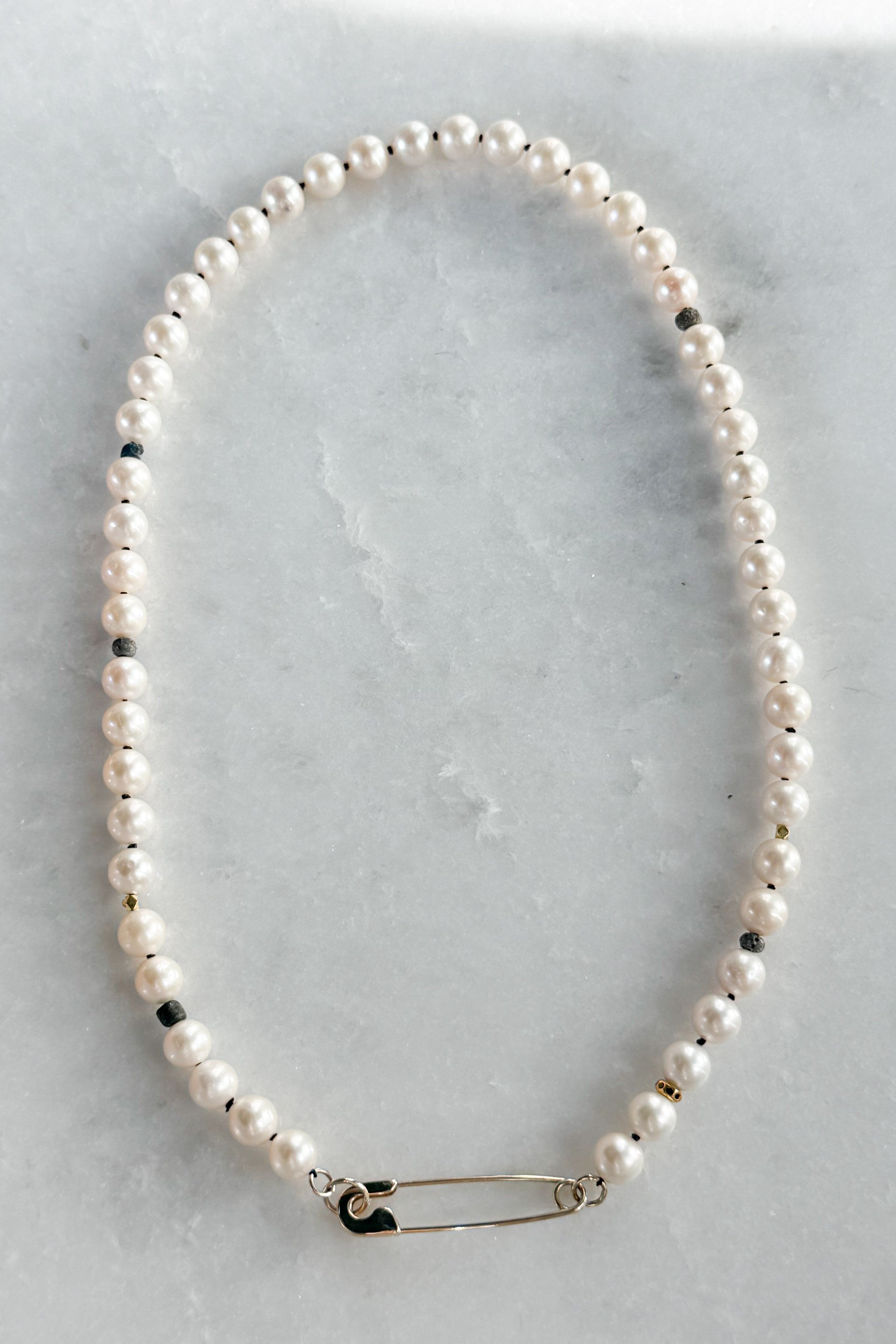 Freshwater Pearl & Safety Pin Necklace