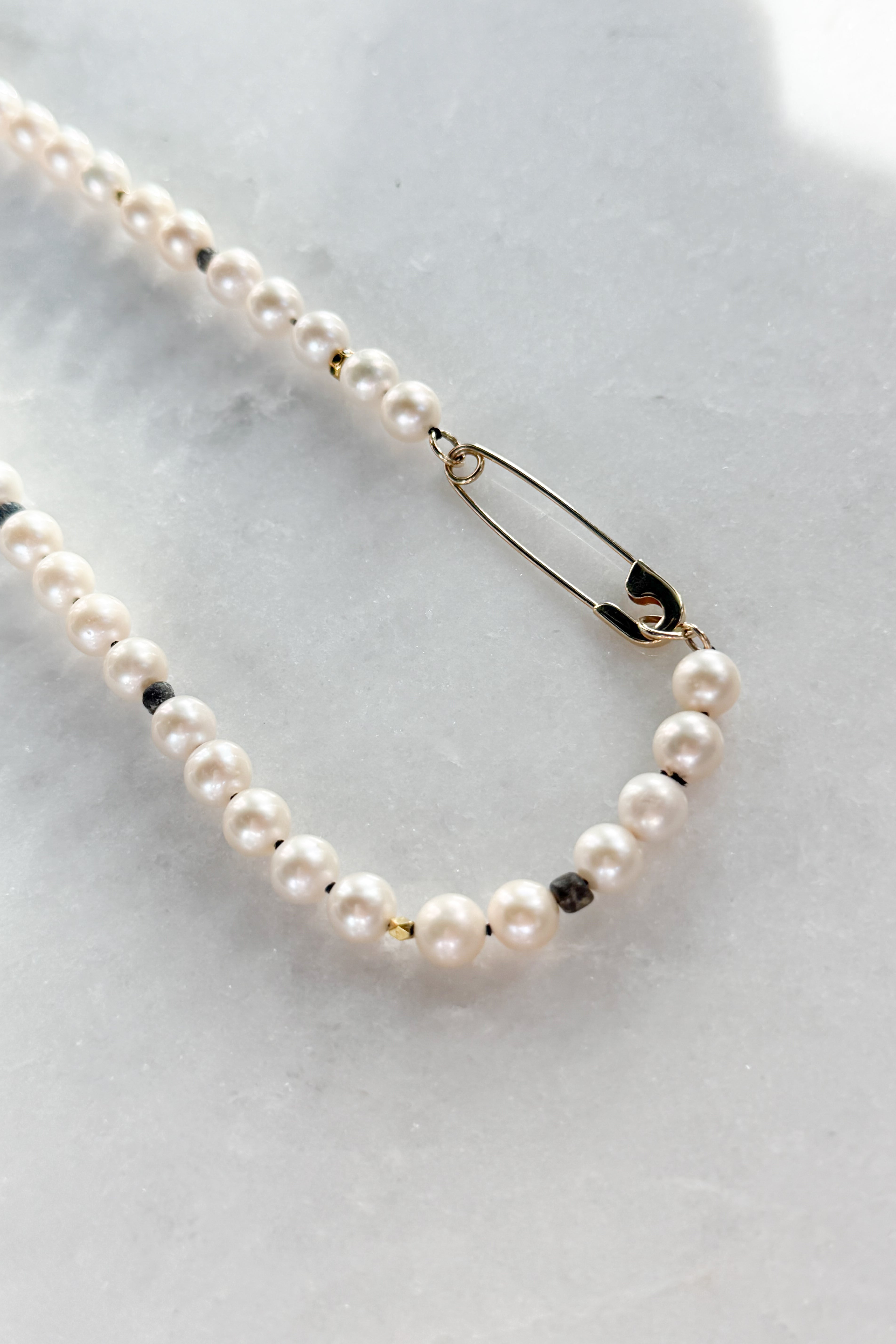Freshwater Pearl & Safety Pin Necklace